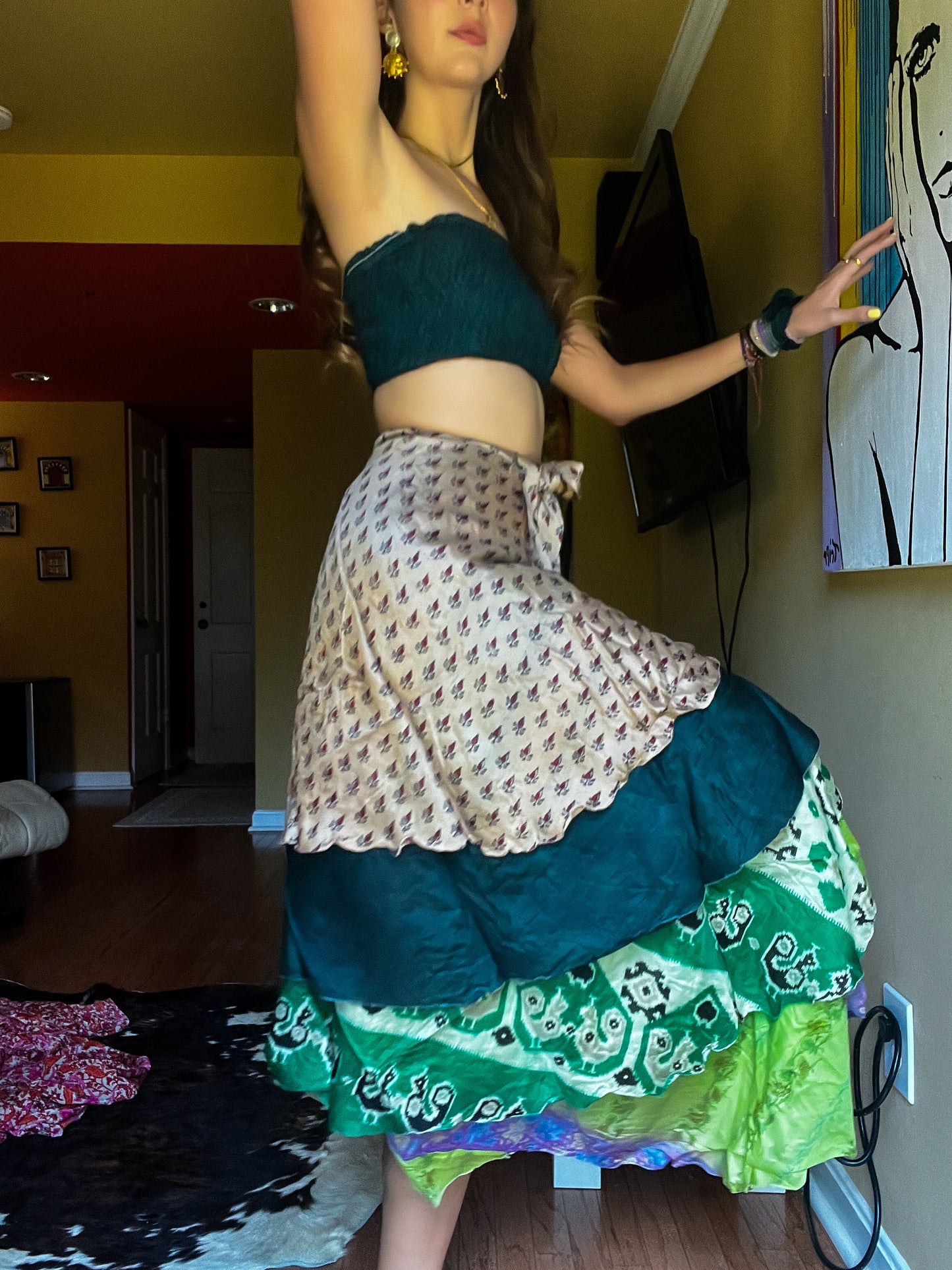 sari wrap skirt #15- brown, & greens