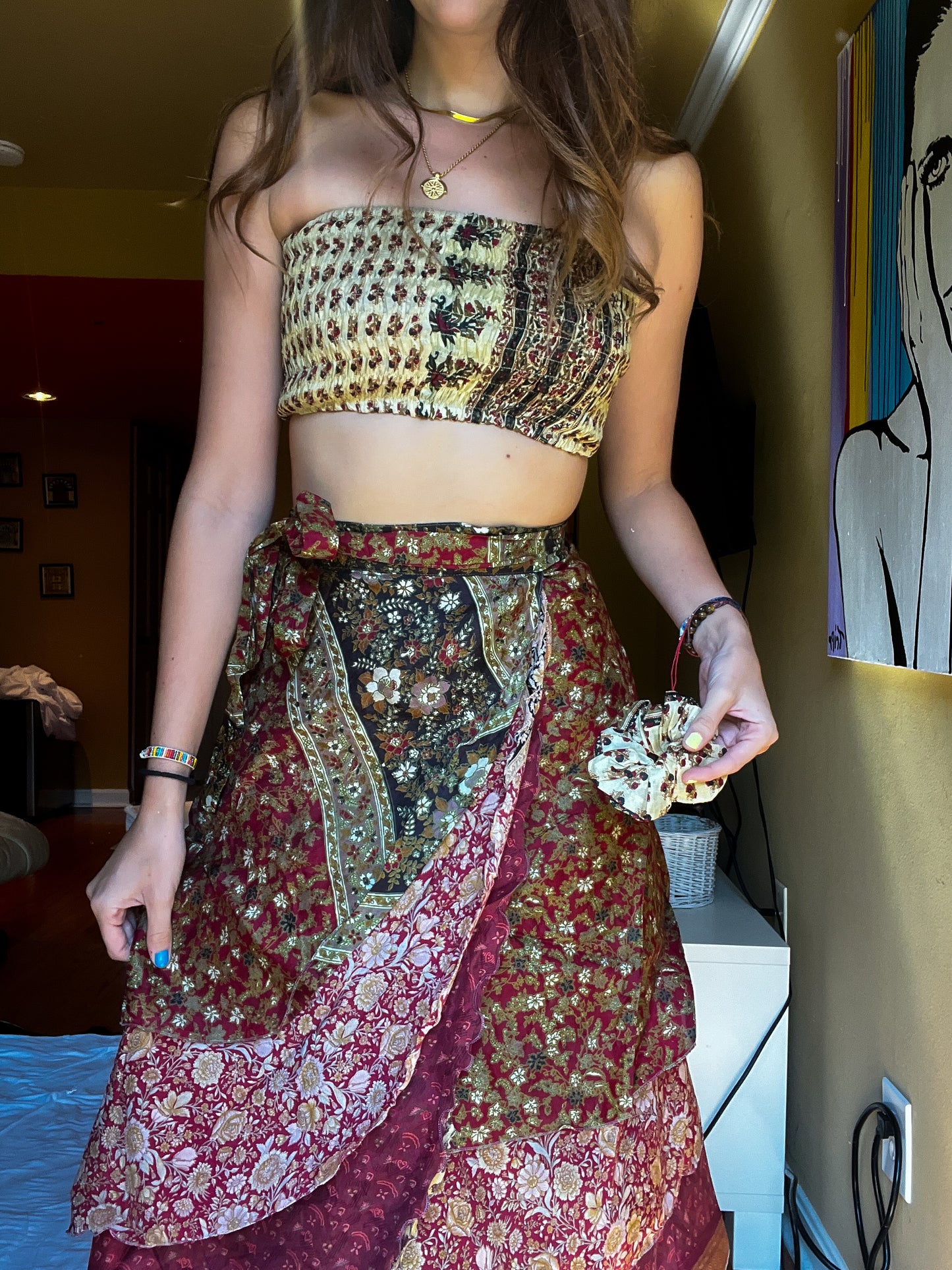 sari wrap skirt #1 - pink & black