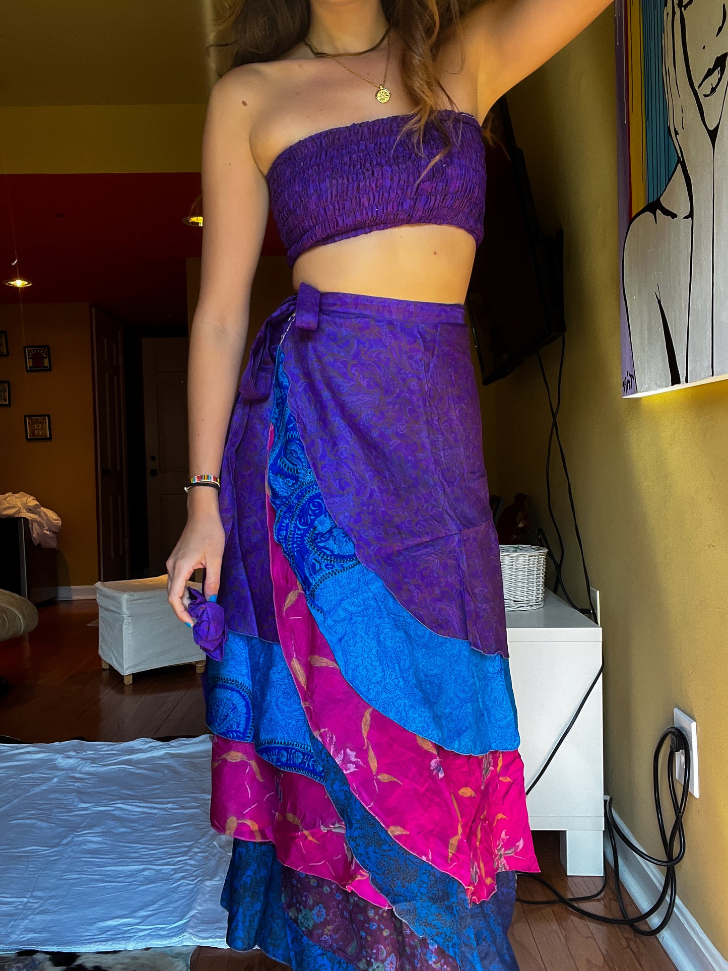 sari wrap skirt #13- pink, purple, blue