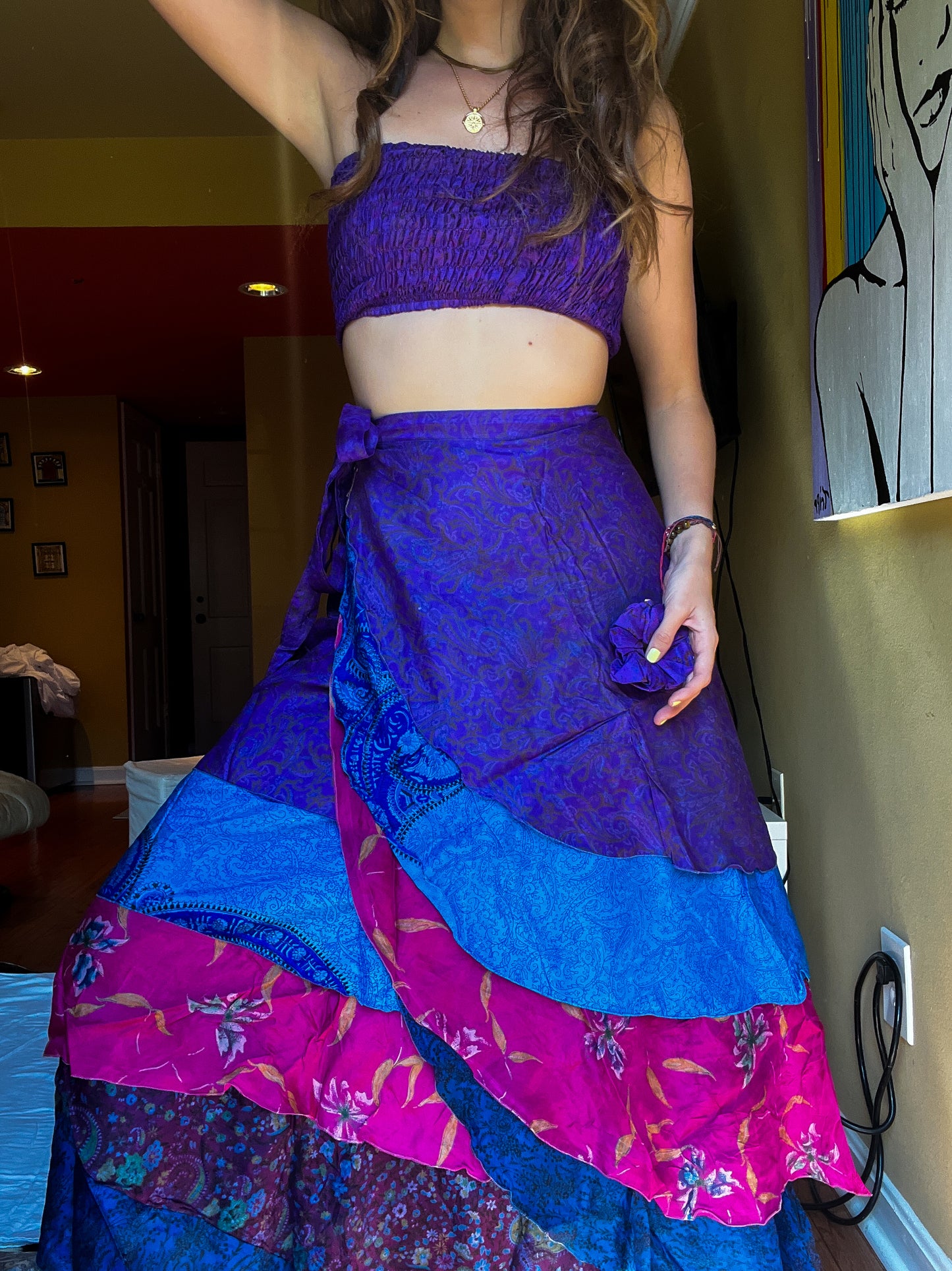 sari wrap skirt #13- pink, purple, blue