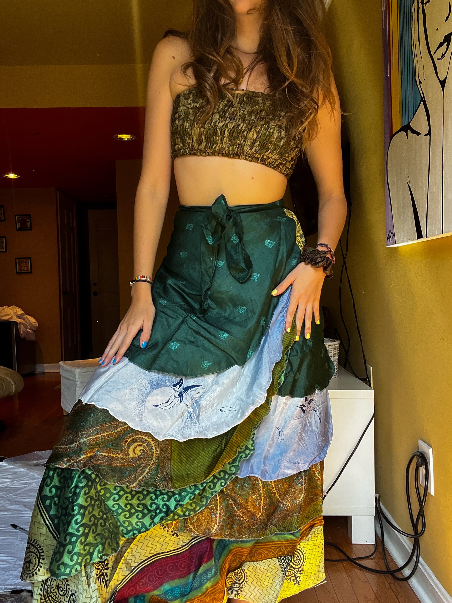 sari wrap skirt #3 - green & white