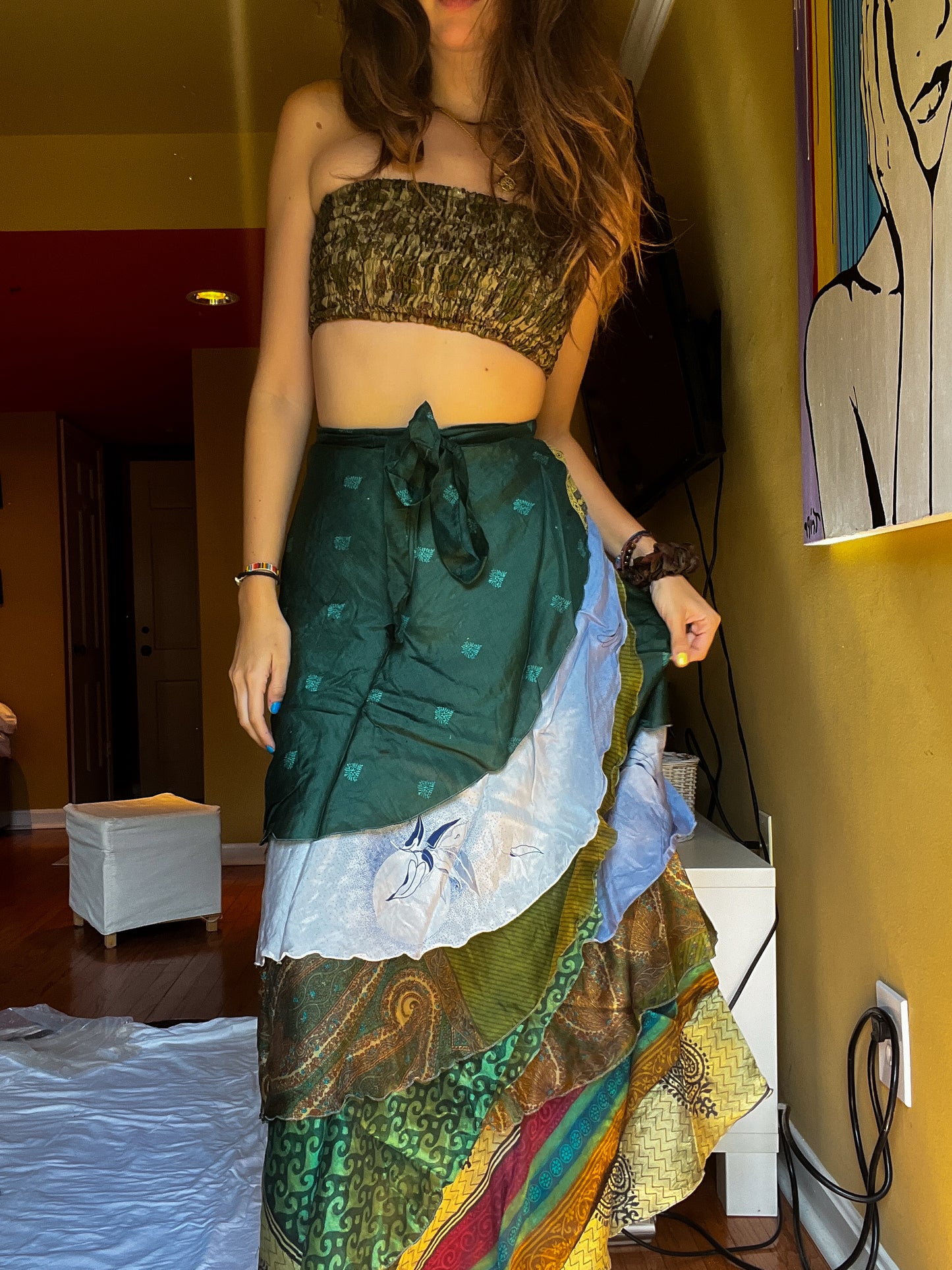 sari wrap skirt #3 - green & white