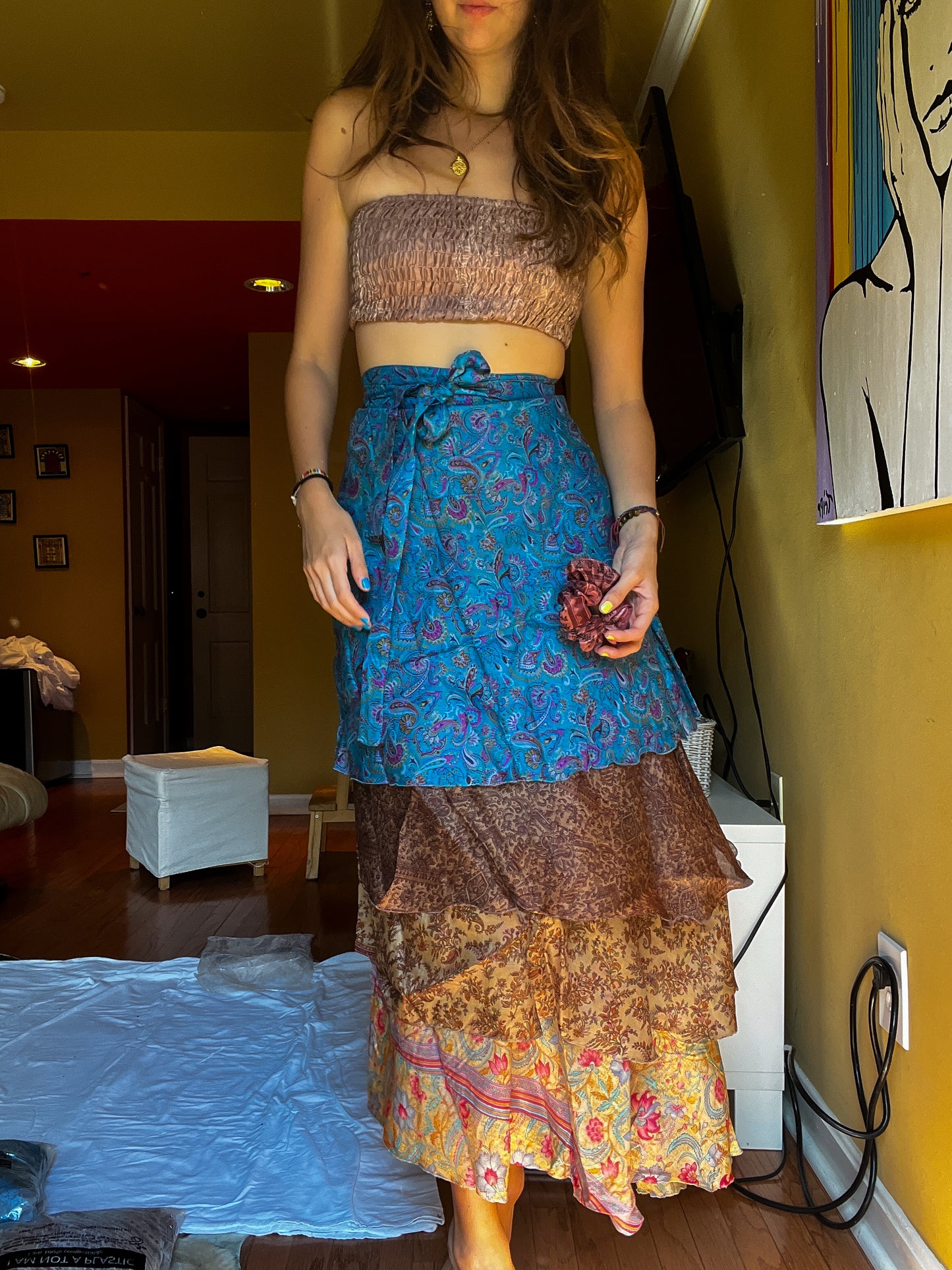 sari wrap skirt #7 - blue & brown