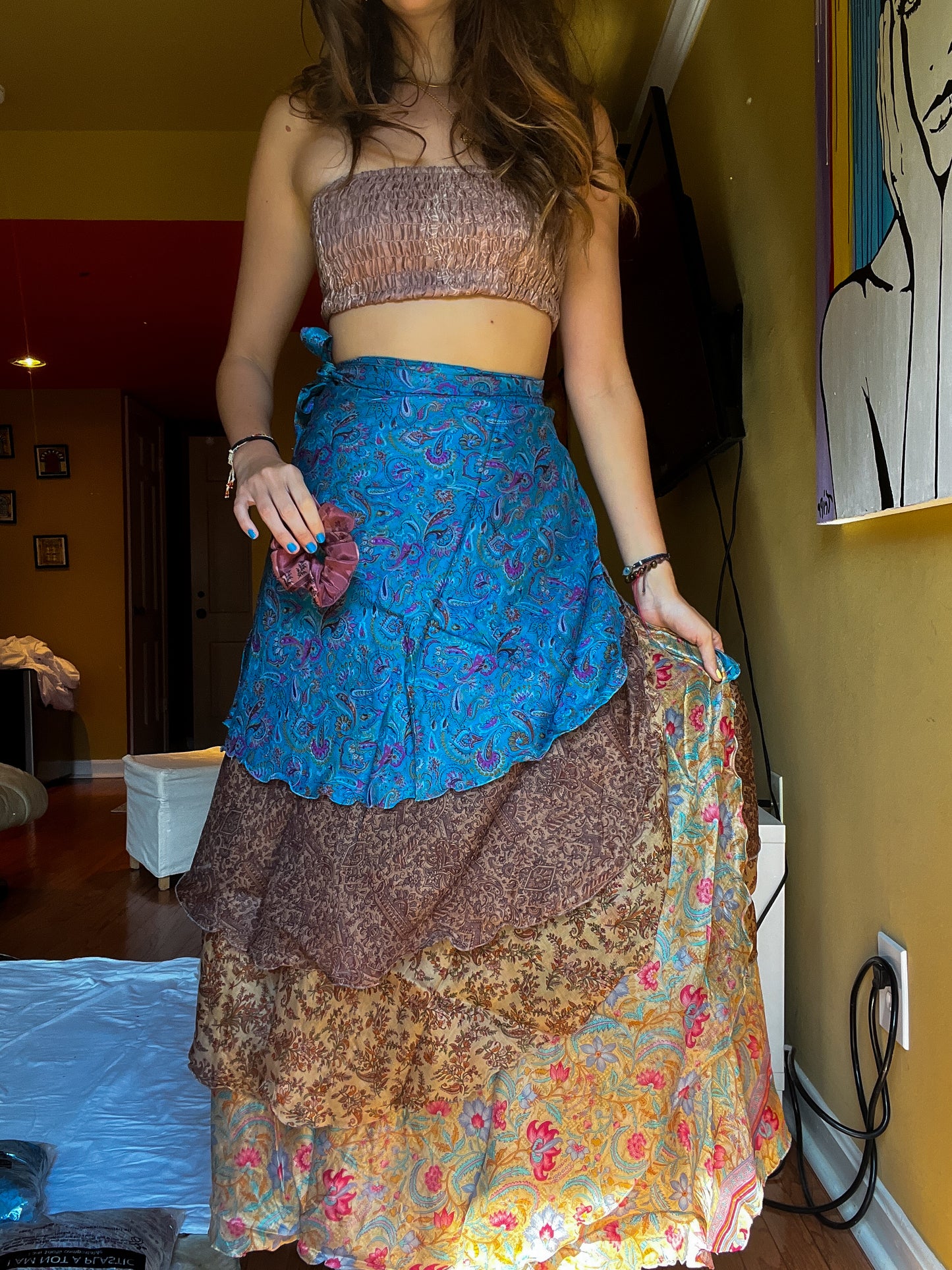 sari wrap skirt #7 - blue & brown