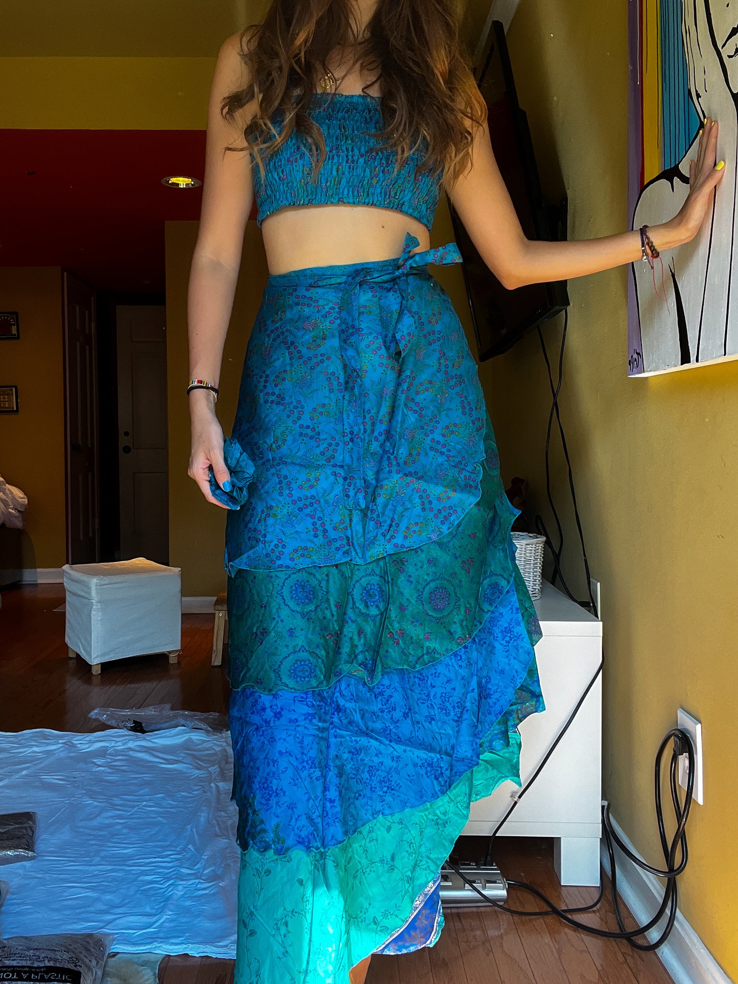 sari wrap skirt #8 - blue & green