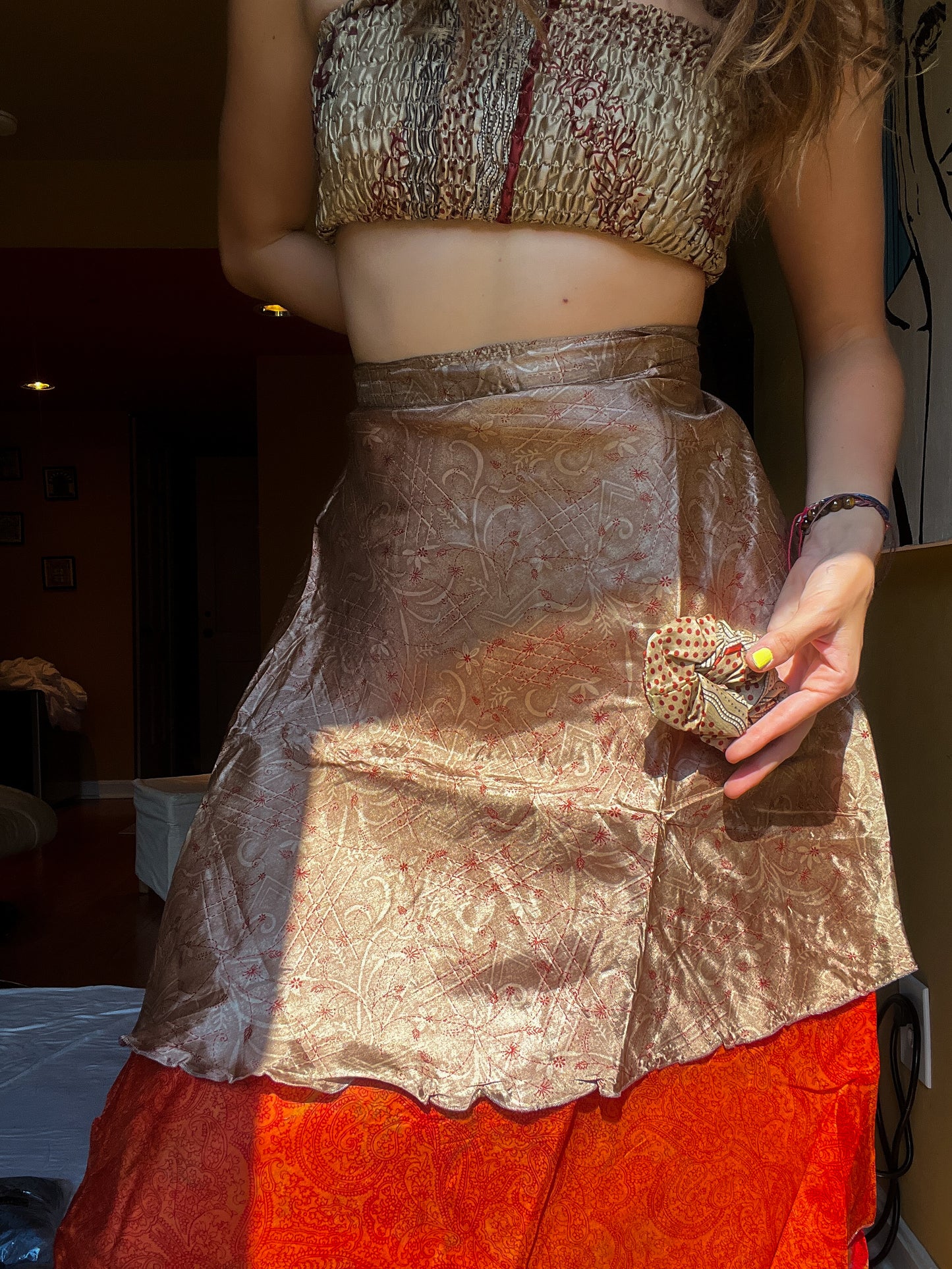 sari wrap skirt #9- brown & orange