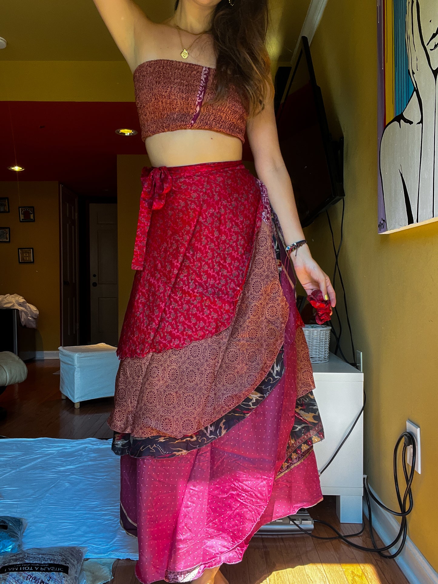 sari wrap skirt #10- red