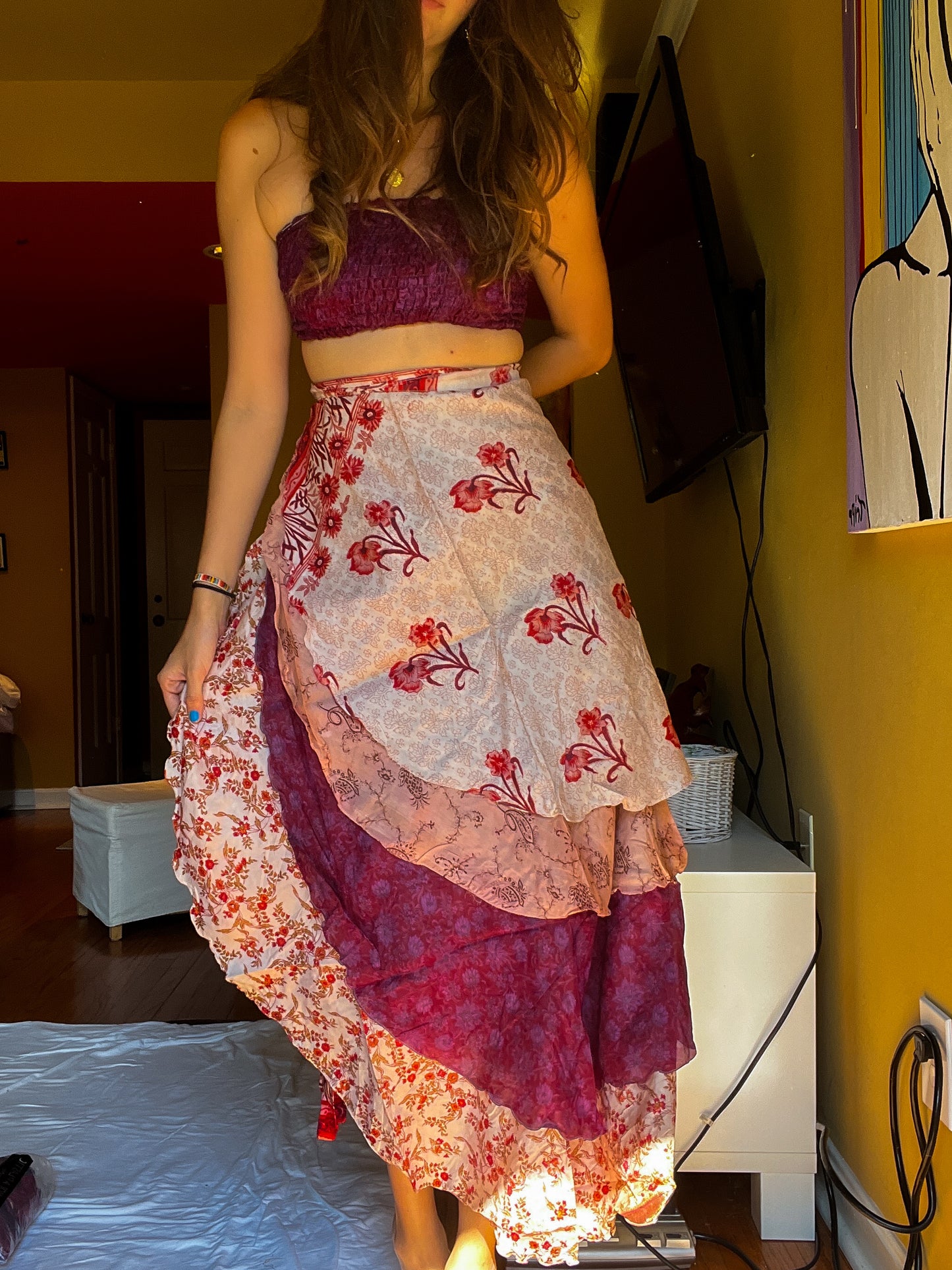 sari wrap skirt #12- flowers