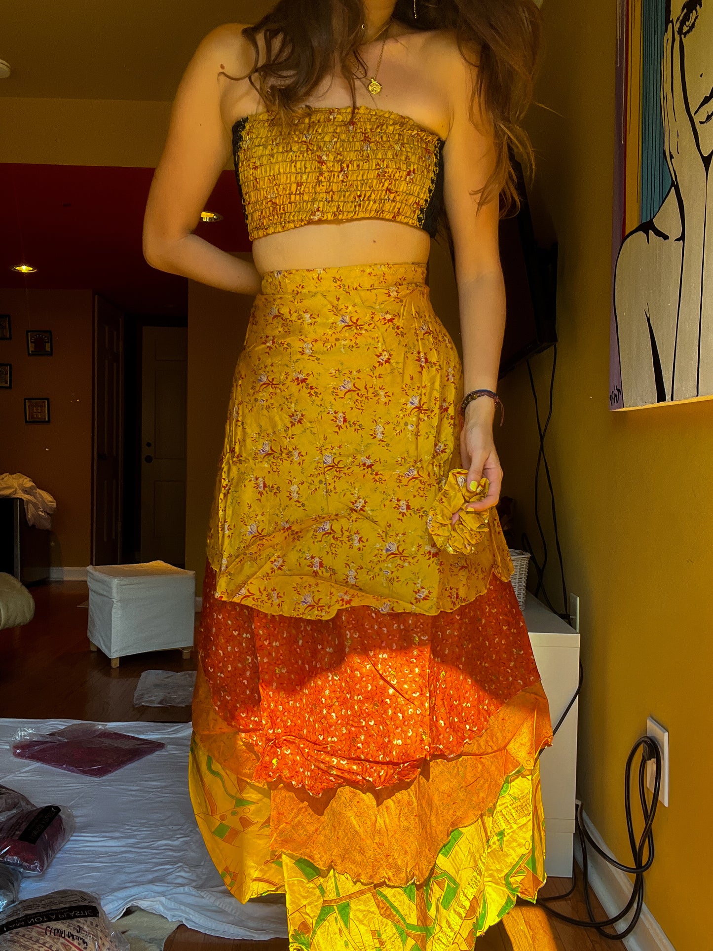 sari wrap skirt #17- orange yellow