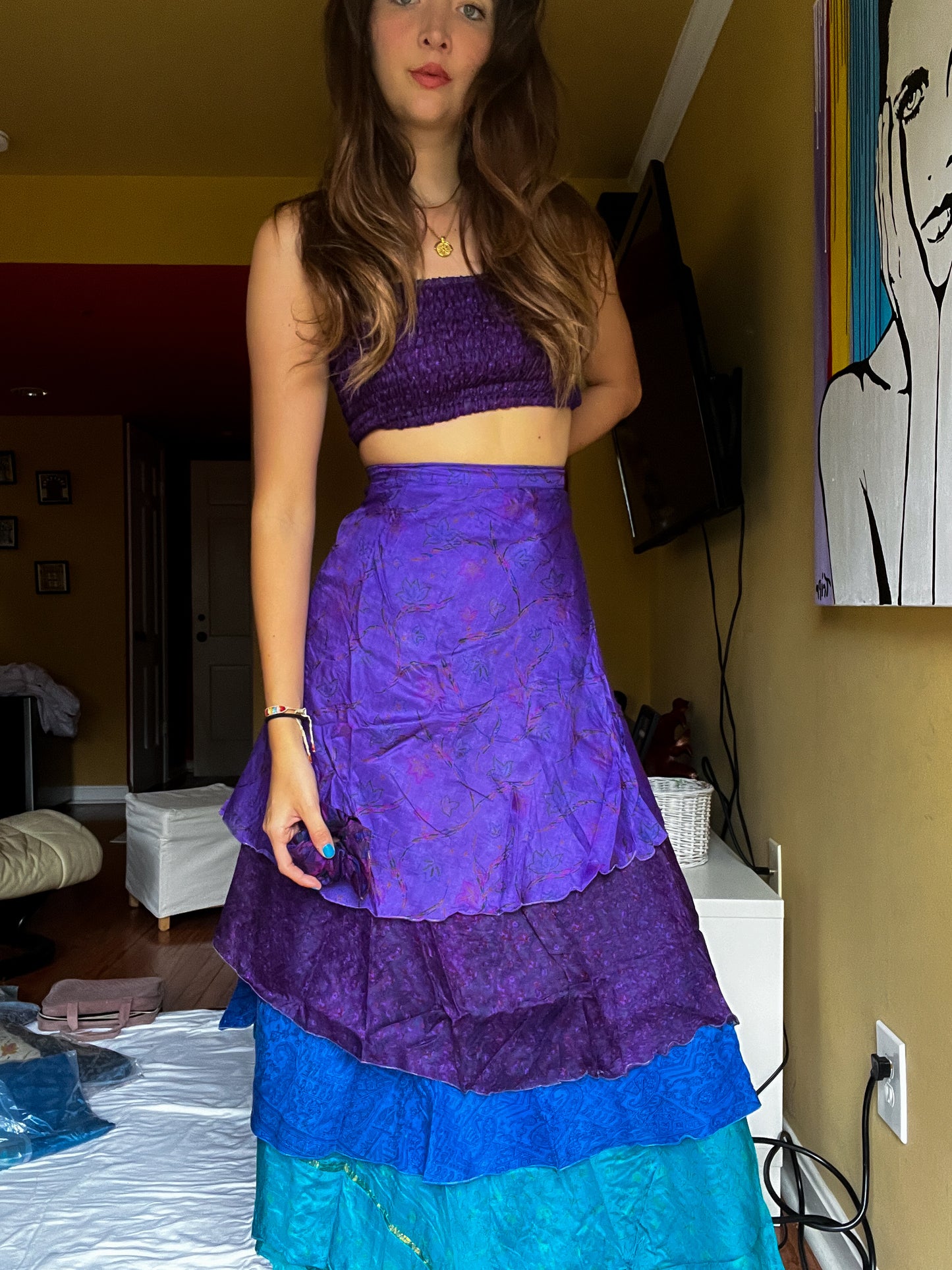 sari wrap skirt #18- purple, blue