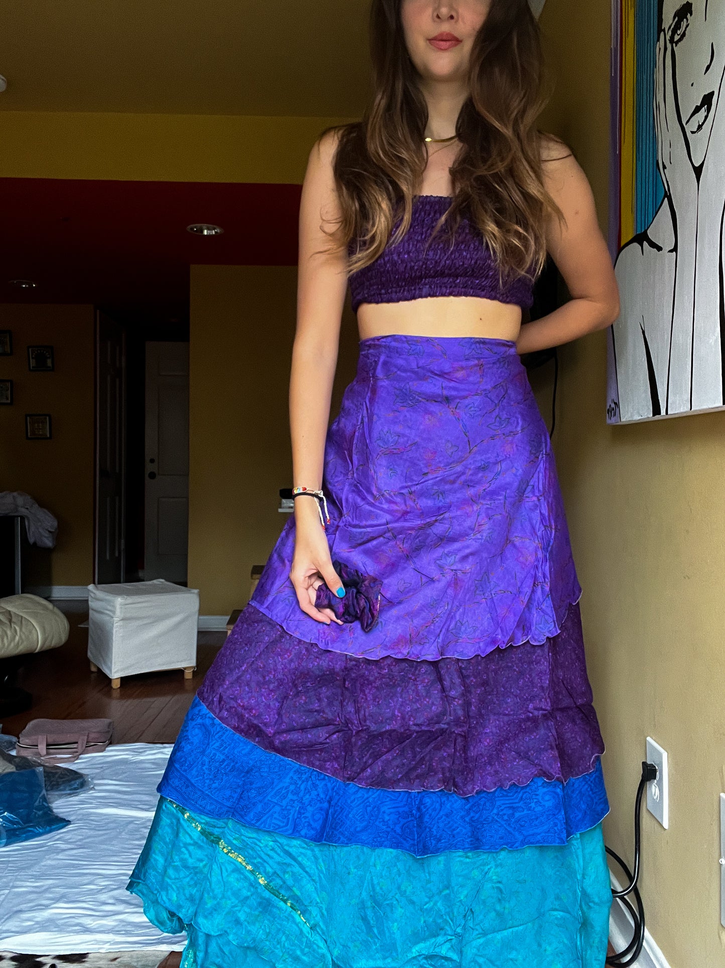 sari wrap skirt #18- purple, blue