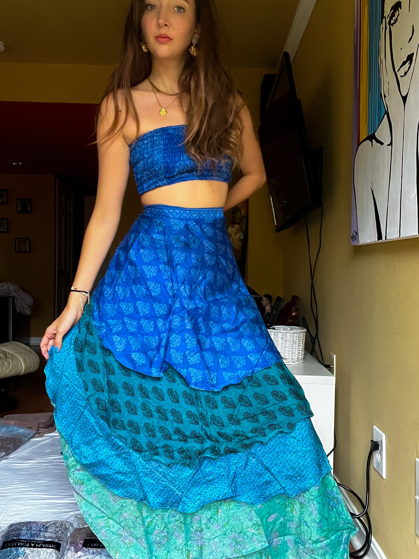 sari wrap skirt #24- dark blue