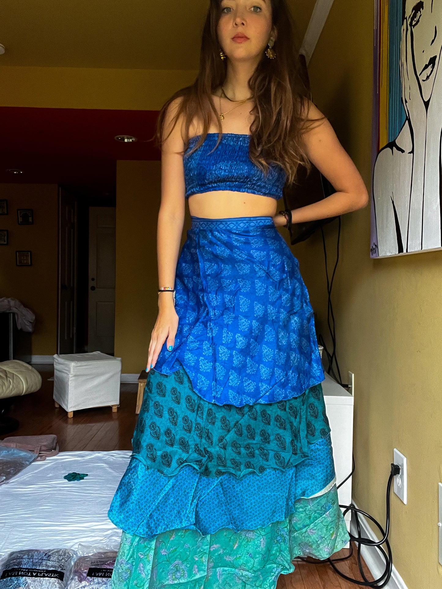 sari wrap skirt #24- dark blue