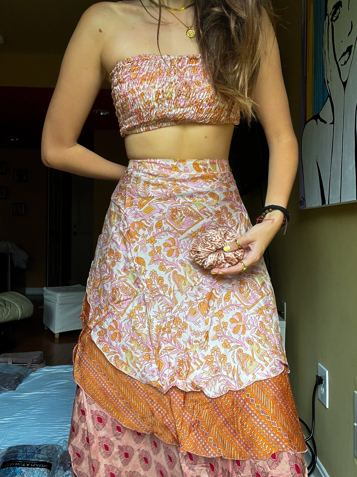 sari wrap skirt #25- beige