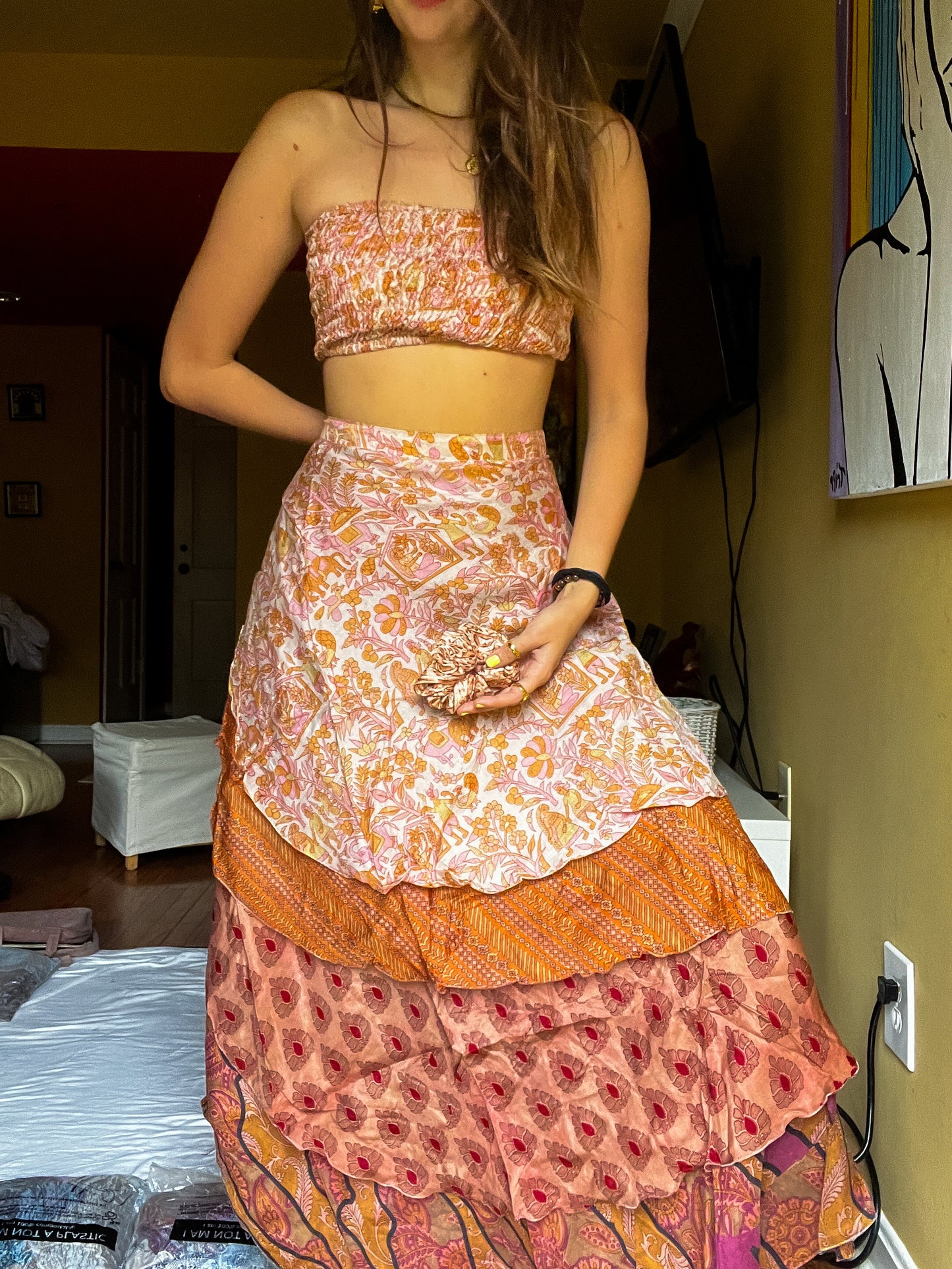 sari wrap skirt #25- beige