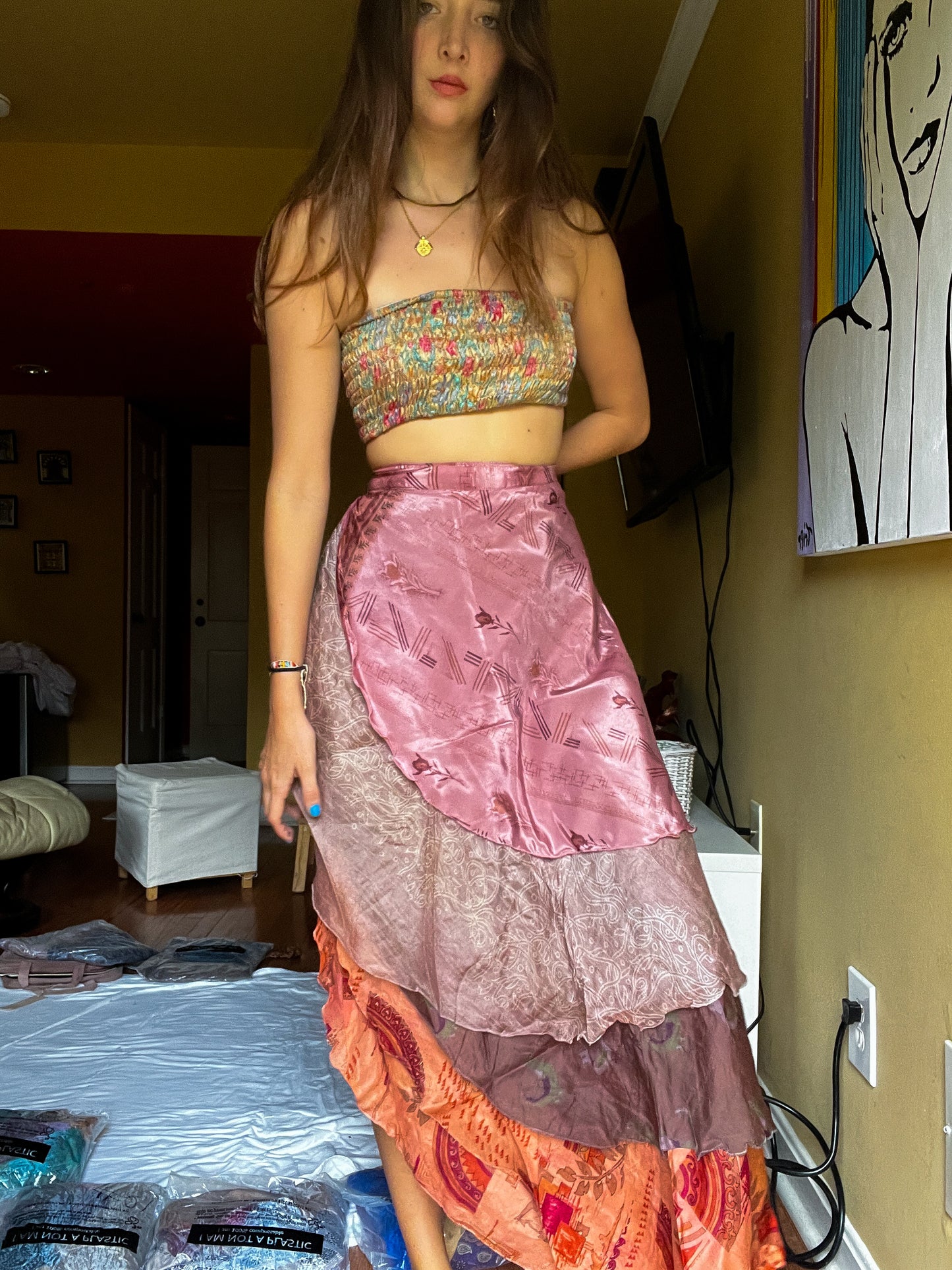 sari wrap skirt #27- brown