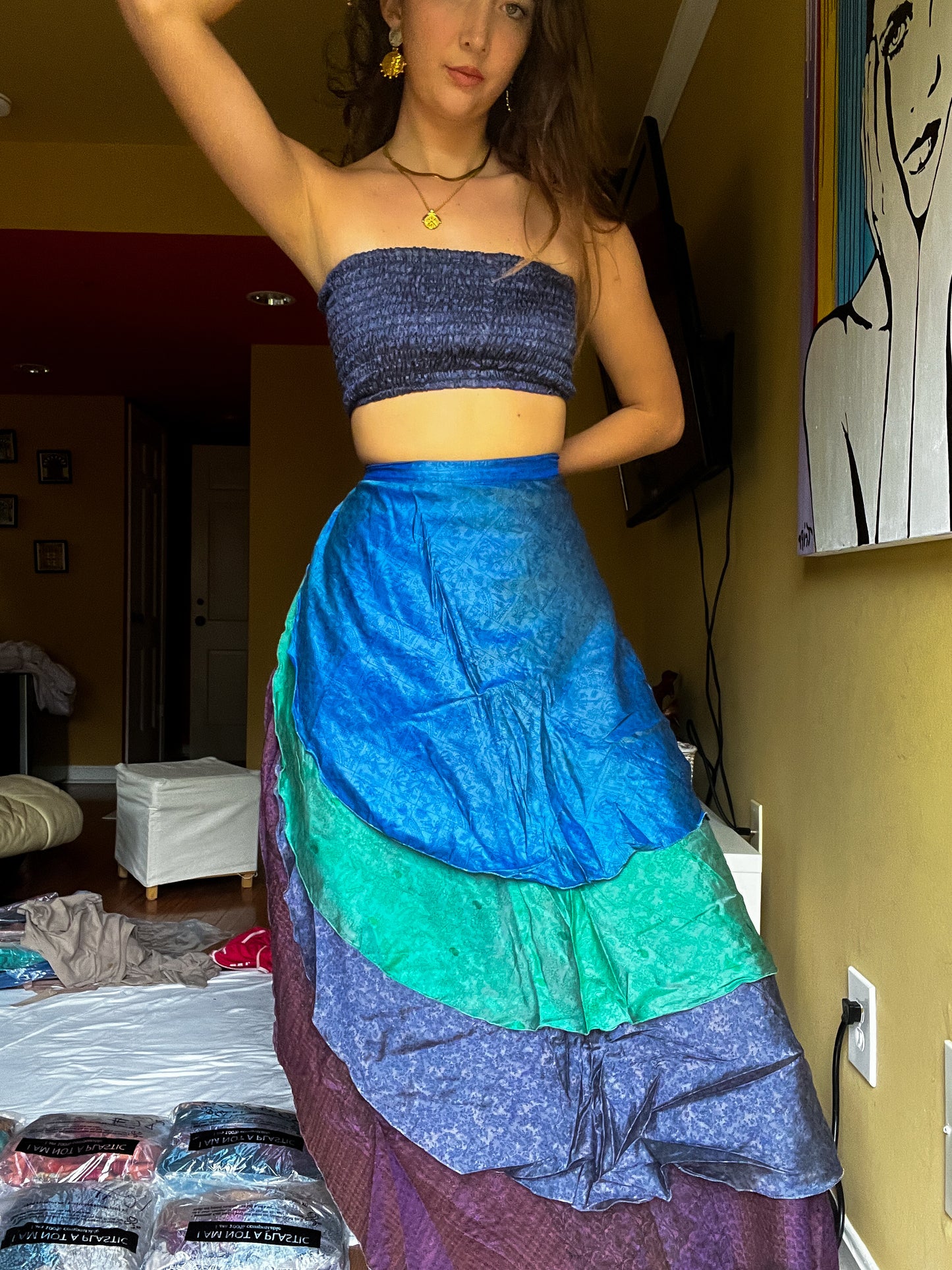 sari wrap skirt #31- dark blue