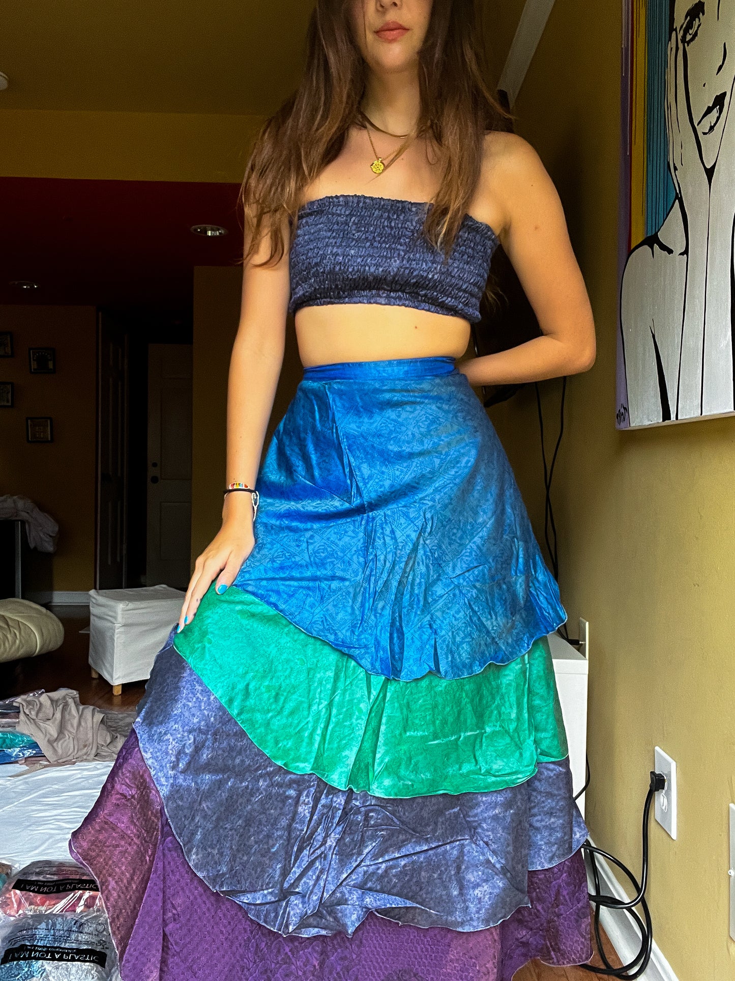 sari wrap skirt #31- dark blue