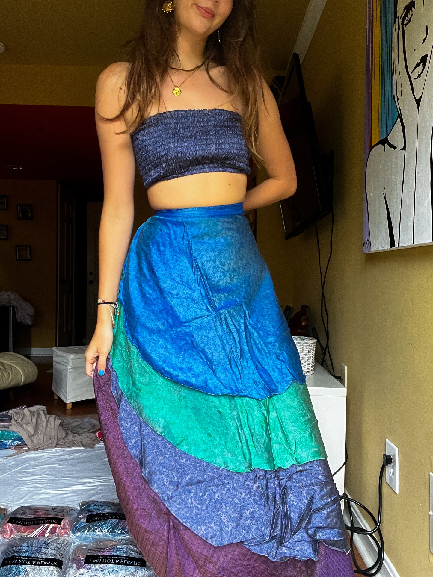 sari wrap skirt #31- dark blue