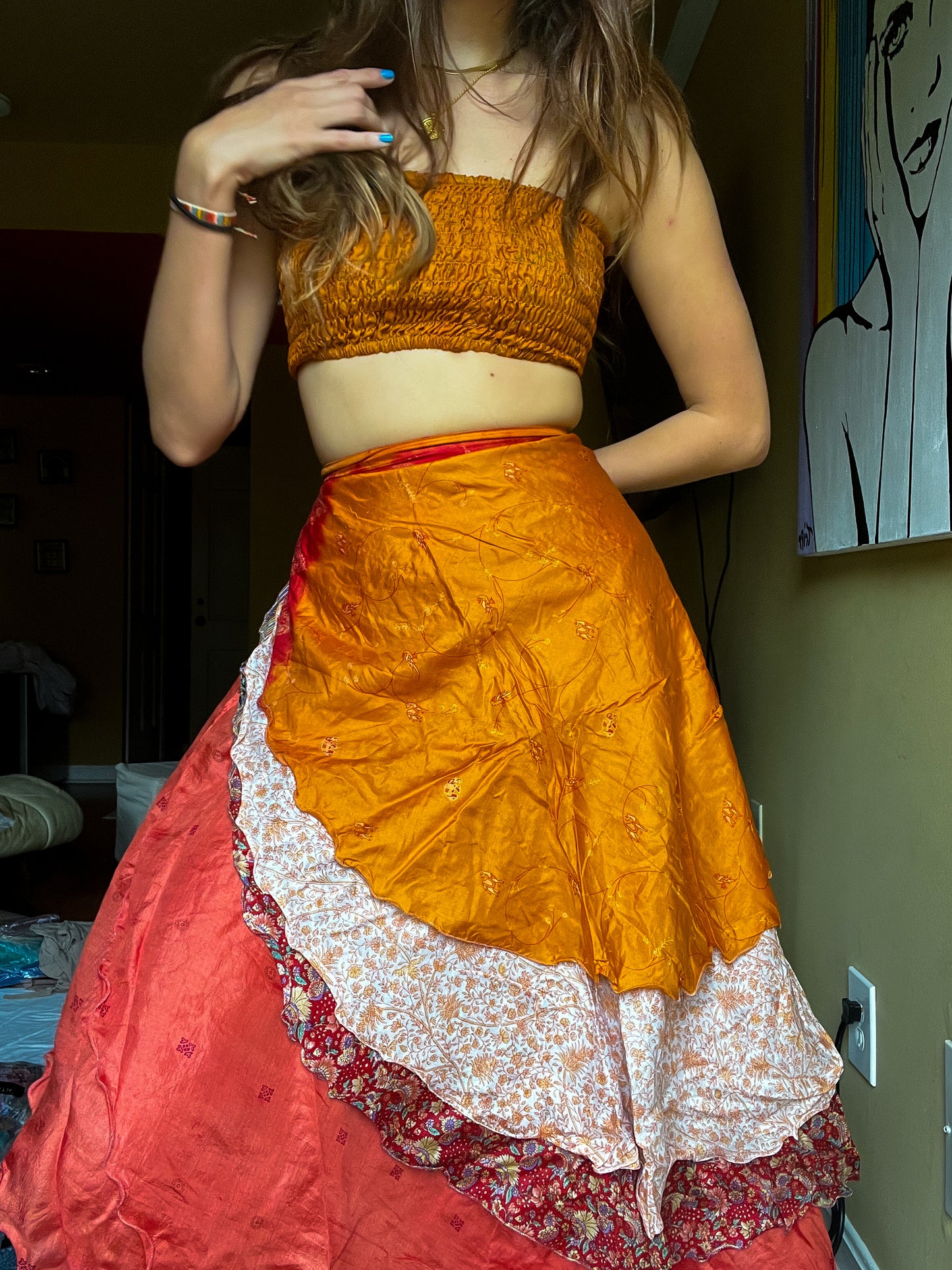 sari wrap skirt #33- orange,
