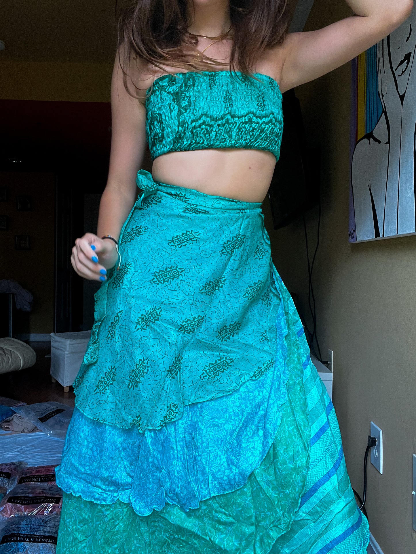 sari wrap skirt #34- aquamarine