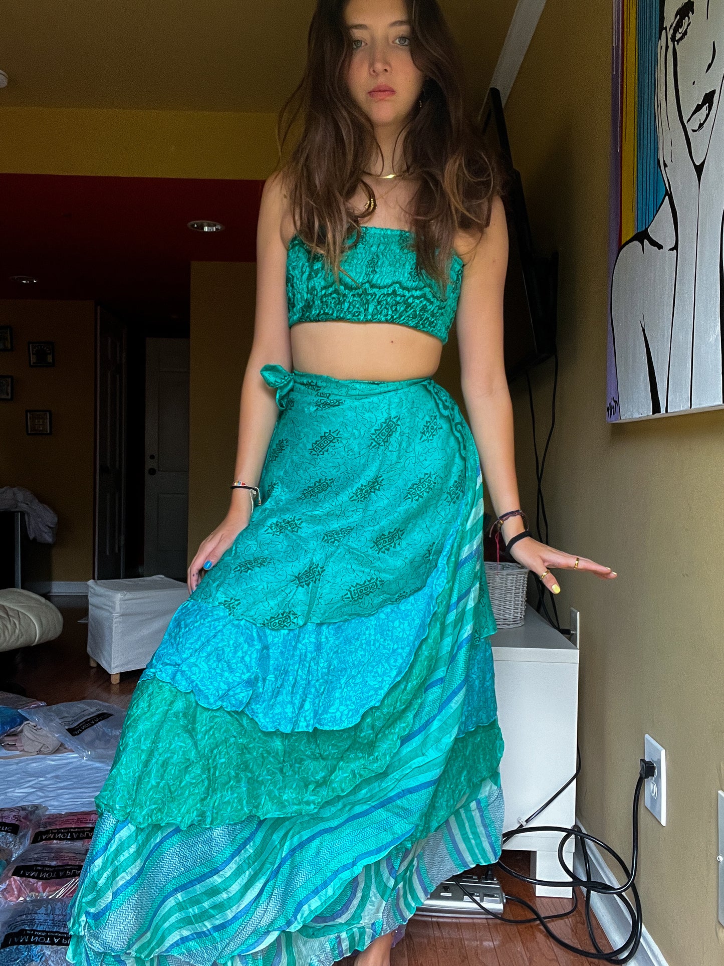 sari wrap skirt #34- aquamarine