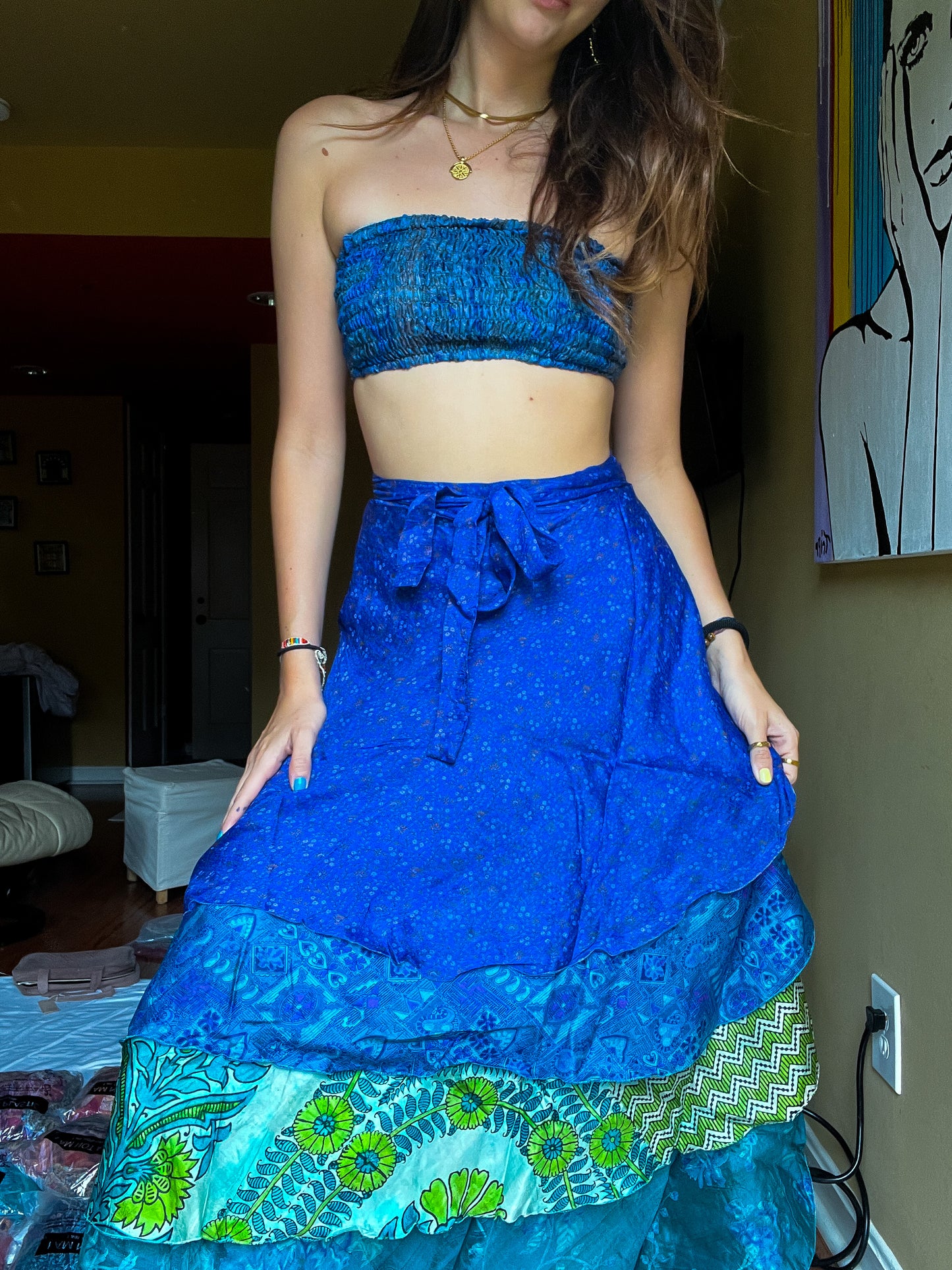 sari wrap skirt #35- blue