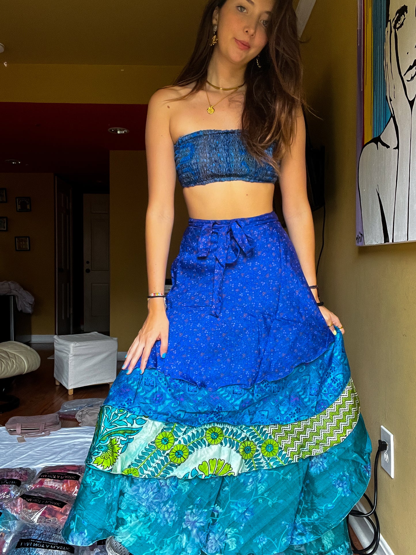 sari wrap skirt #35- blue