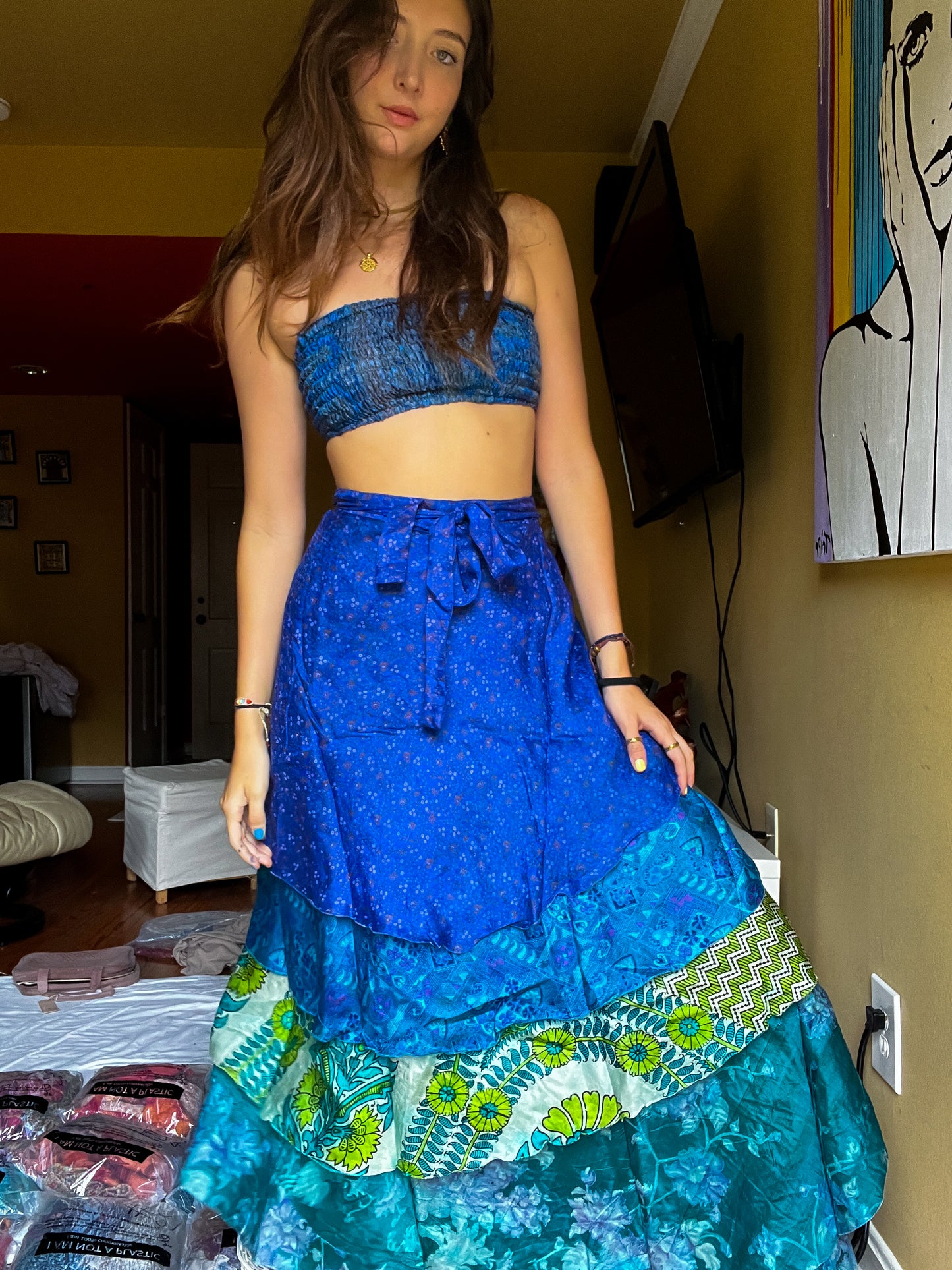 sari wrap skirt #35- blue