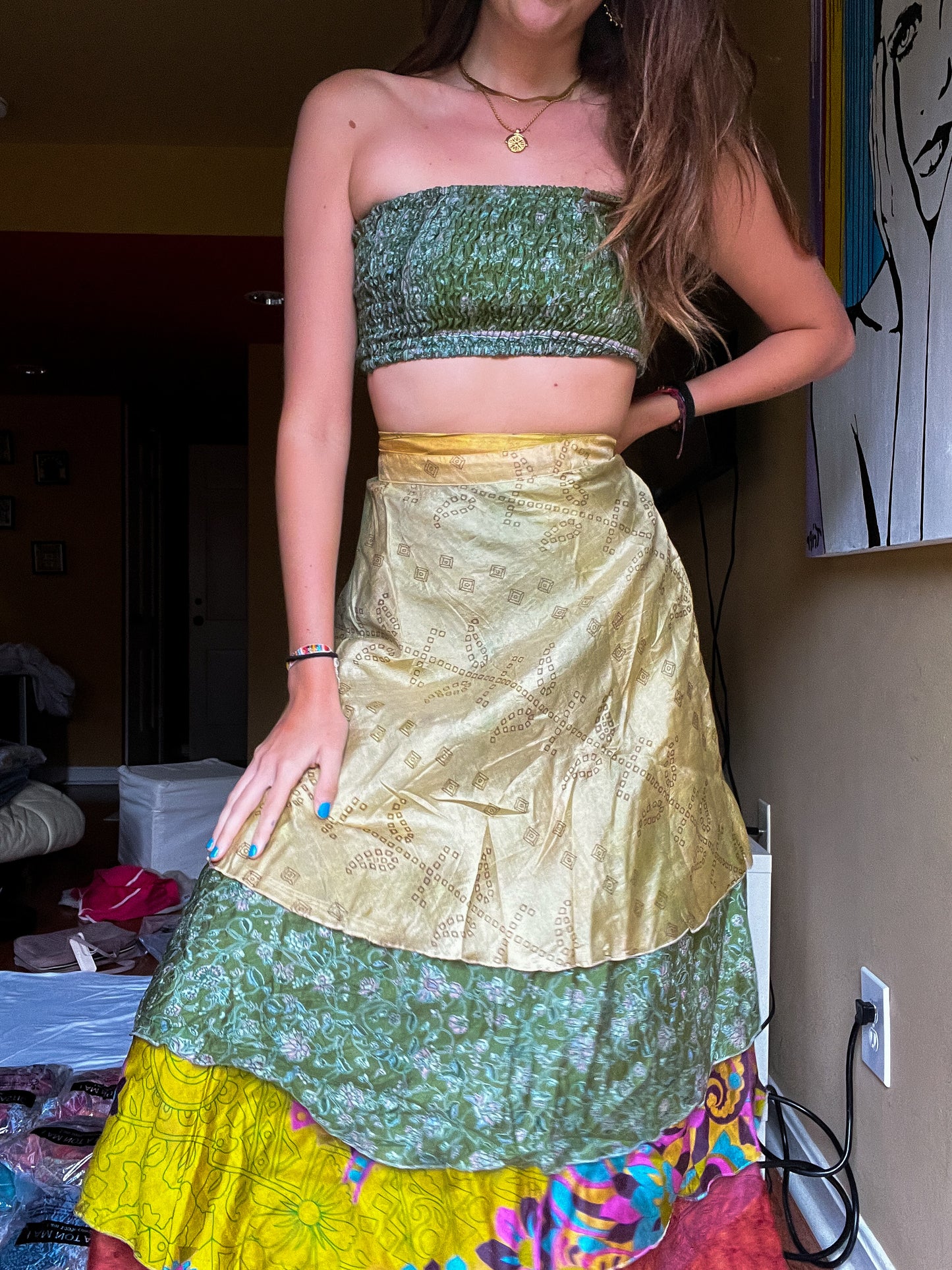 sari wrap skirt #37- green
