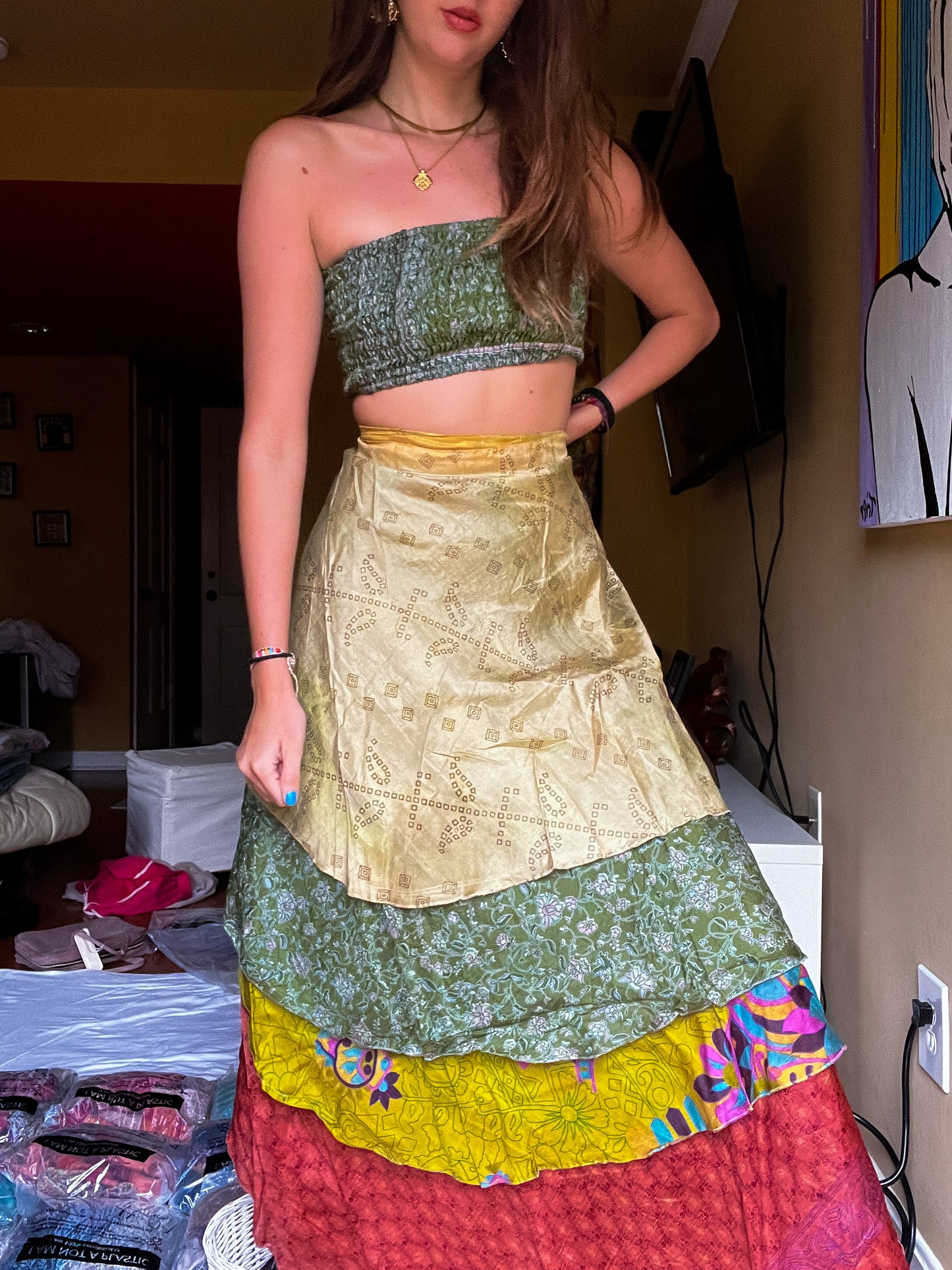 sari wrap skirt #37- green