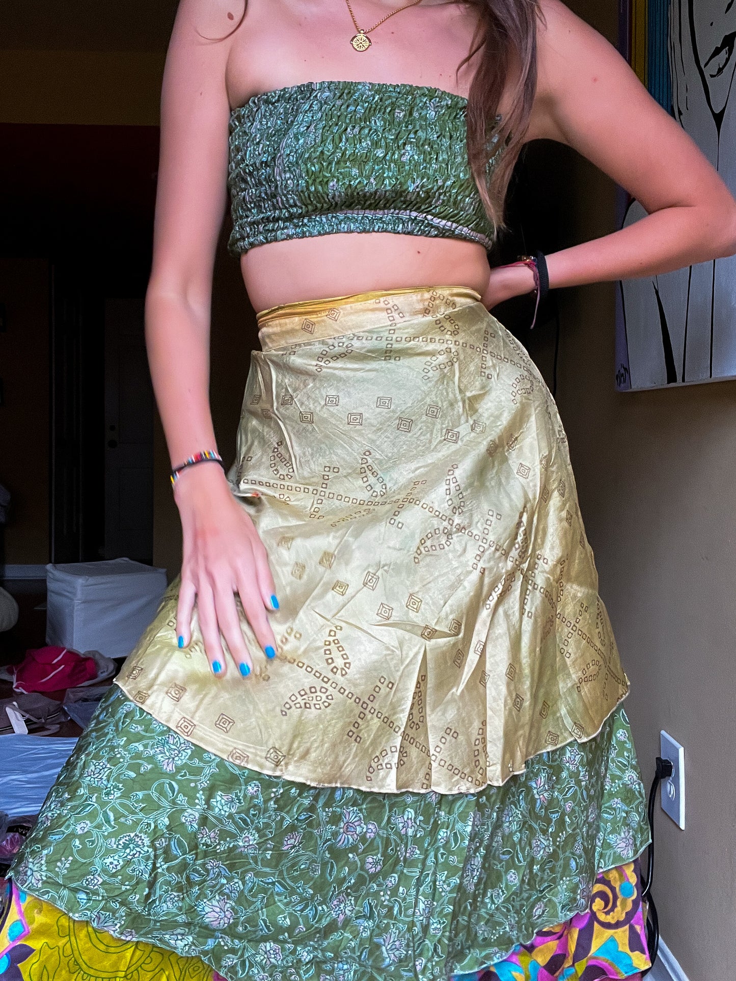 sari wrap skirt #37- green