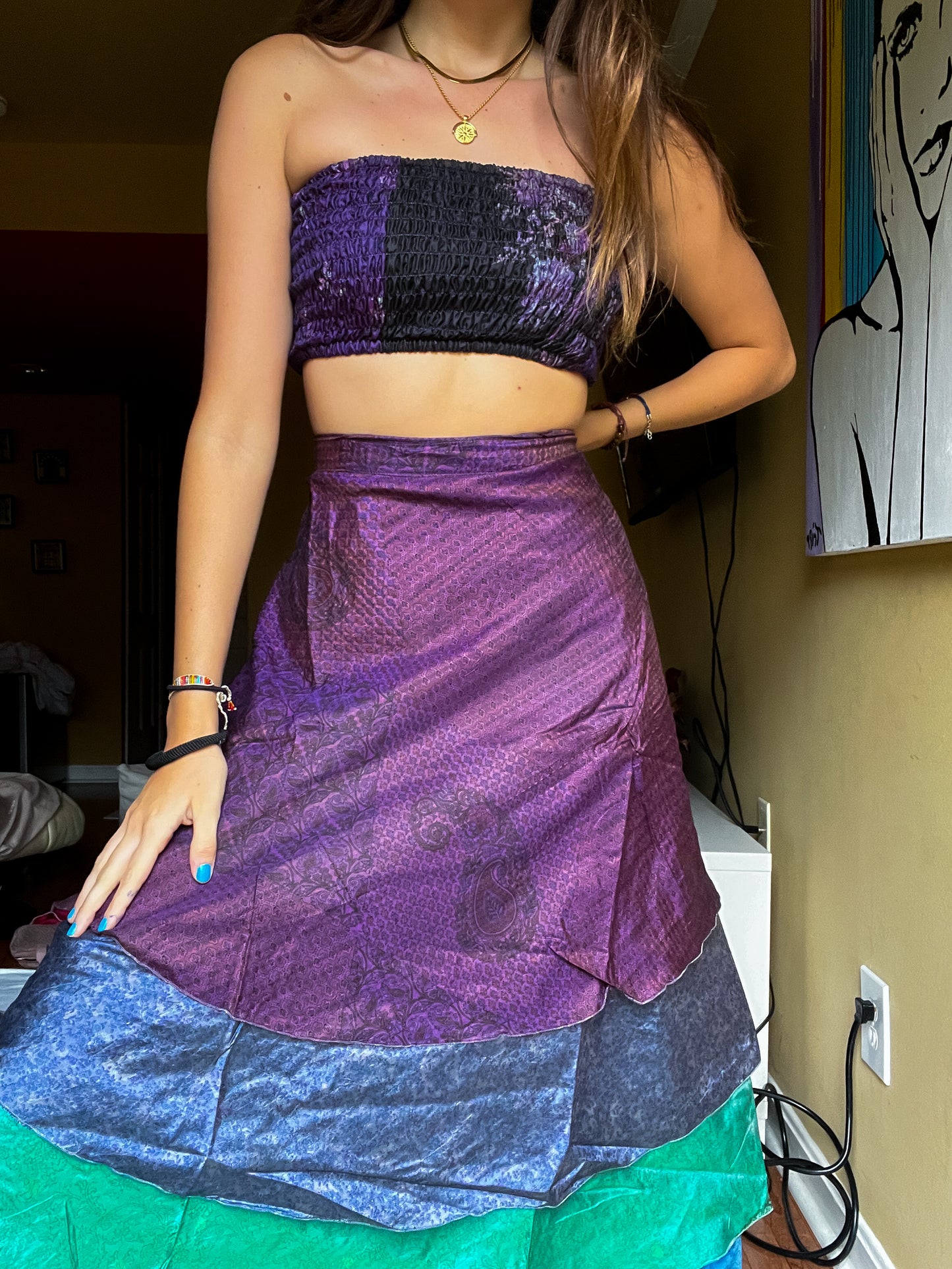 sari wrap skirt #44- purple, blue, aquamarine