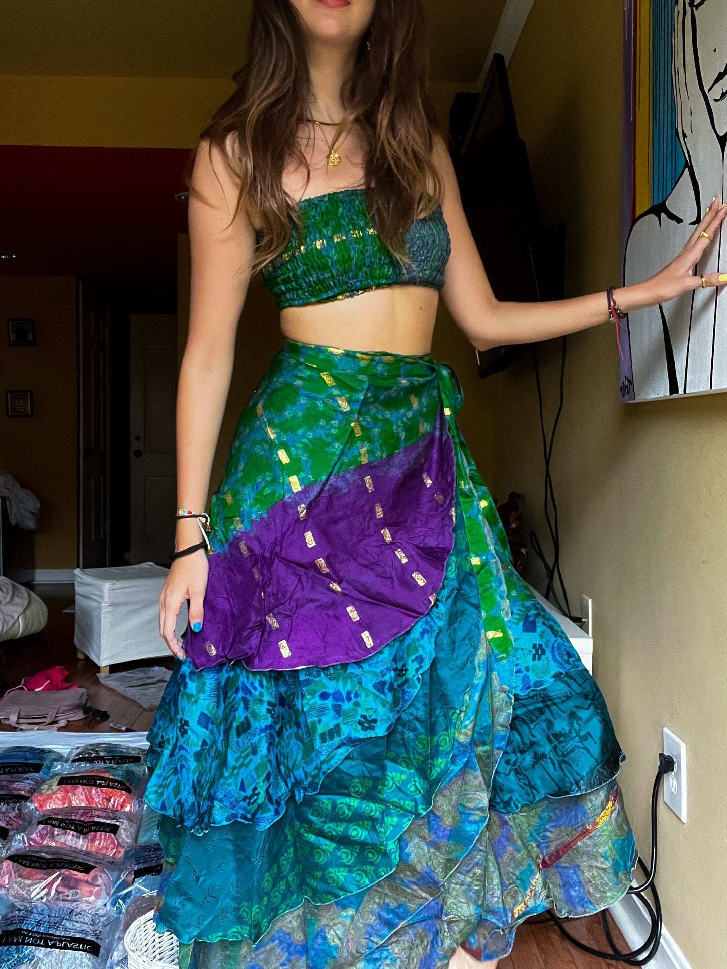 sari wrap skirt #46- dark green, blue, purple BEAUTYYYYYY