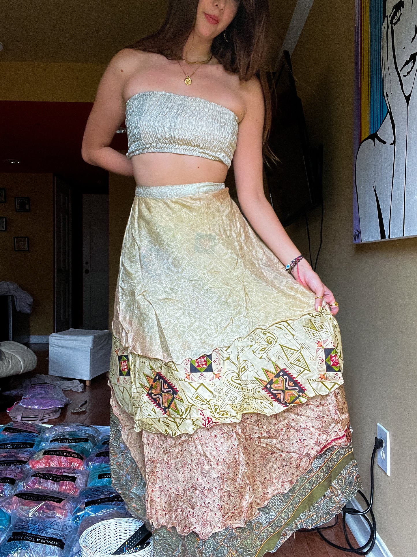 sari wrap skirt #52- creme