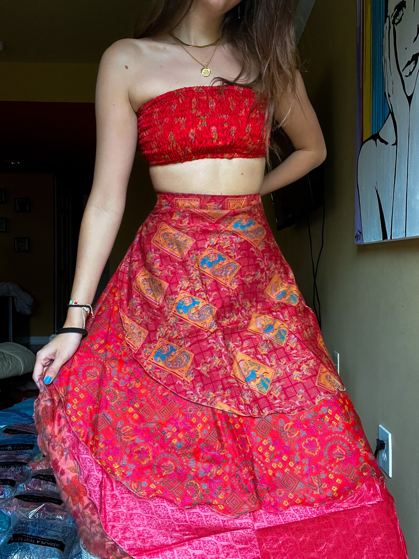sari wrap skirt #54- red BEAUTYYYY