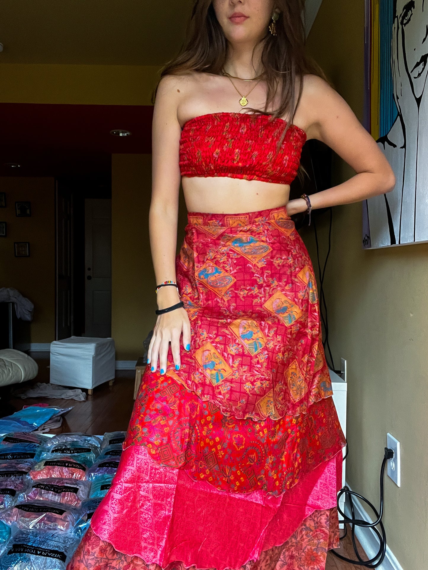 sari wrap skirt #54- red BEAUTYYYY