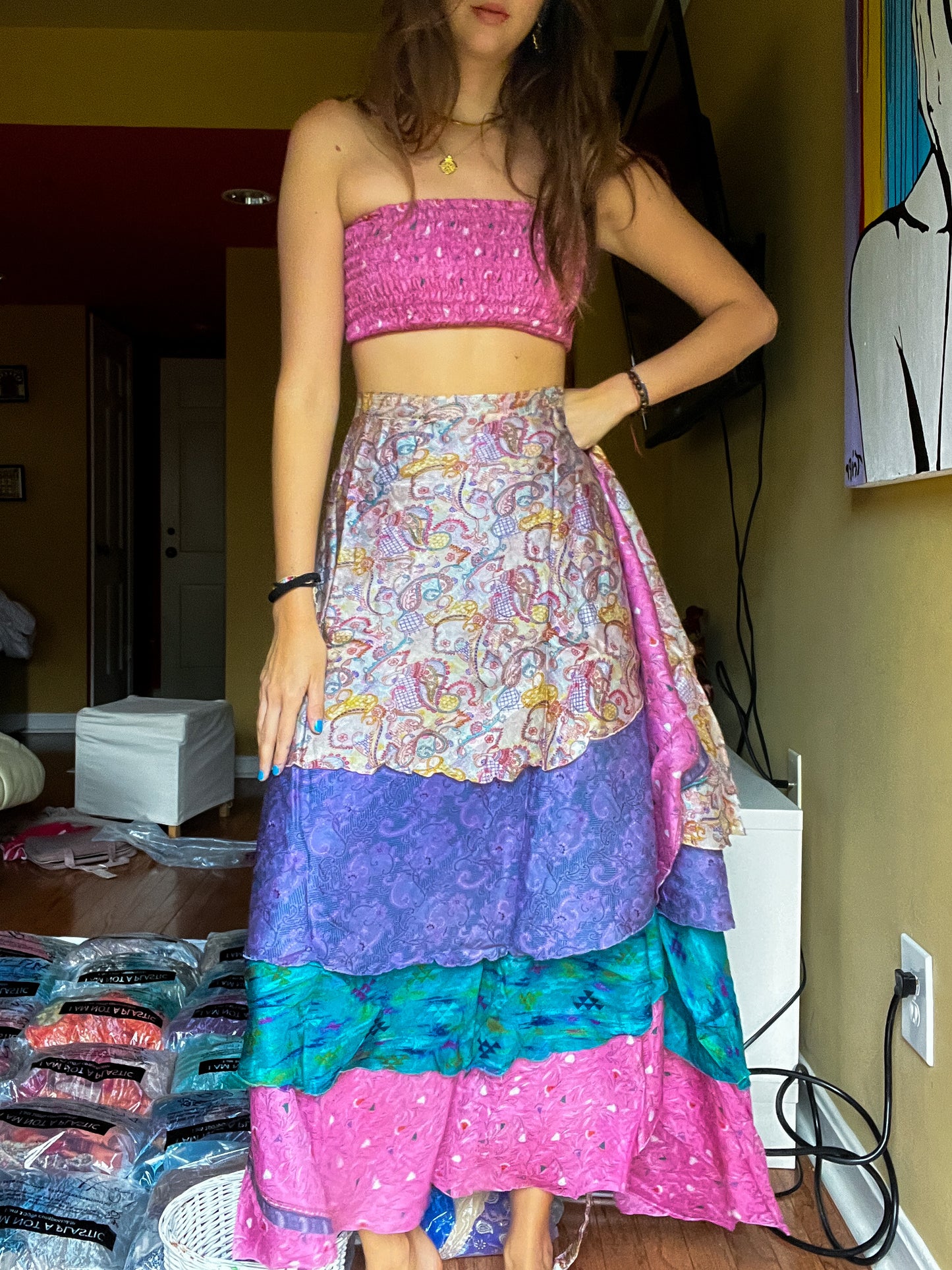 sari wrap skirt #55- pastels many colors