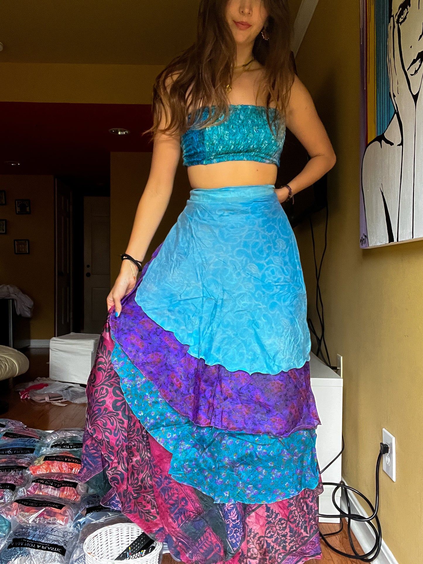 sari wrap skirt #56- blue, purple