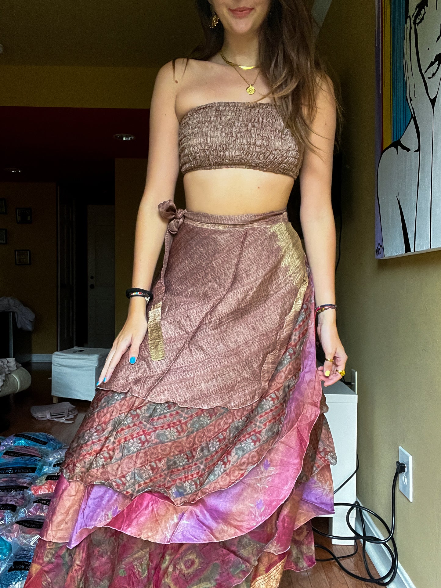 sari wrap skirt #57- browns