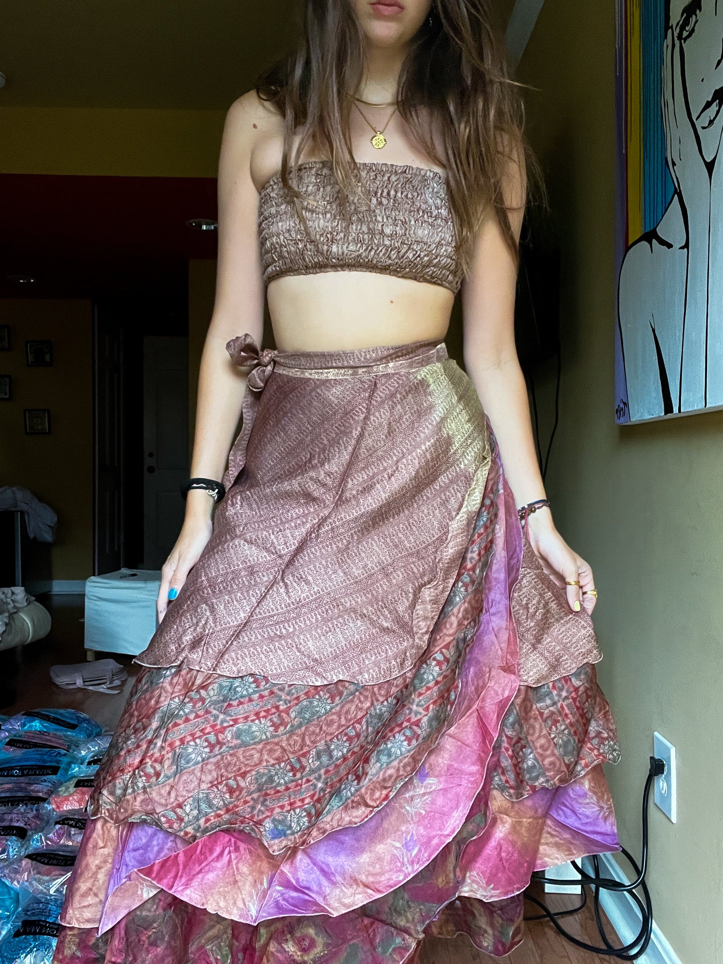 sari wrap skirt #57- browns