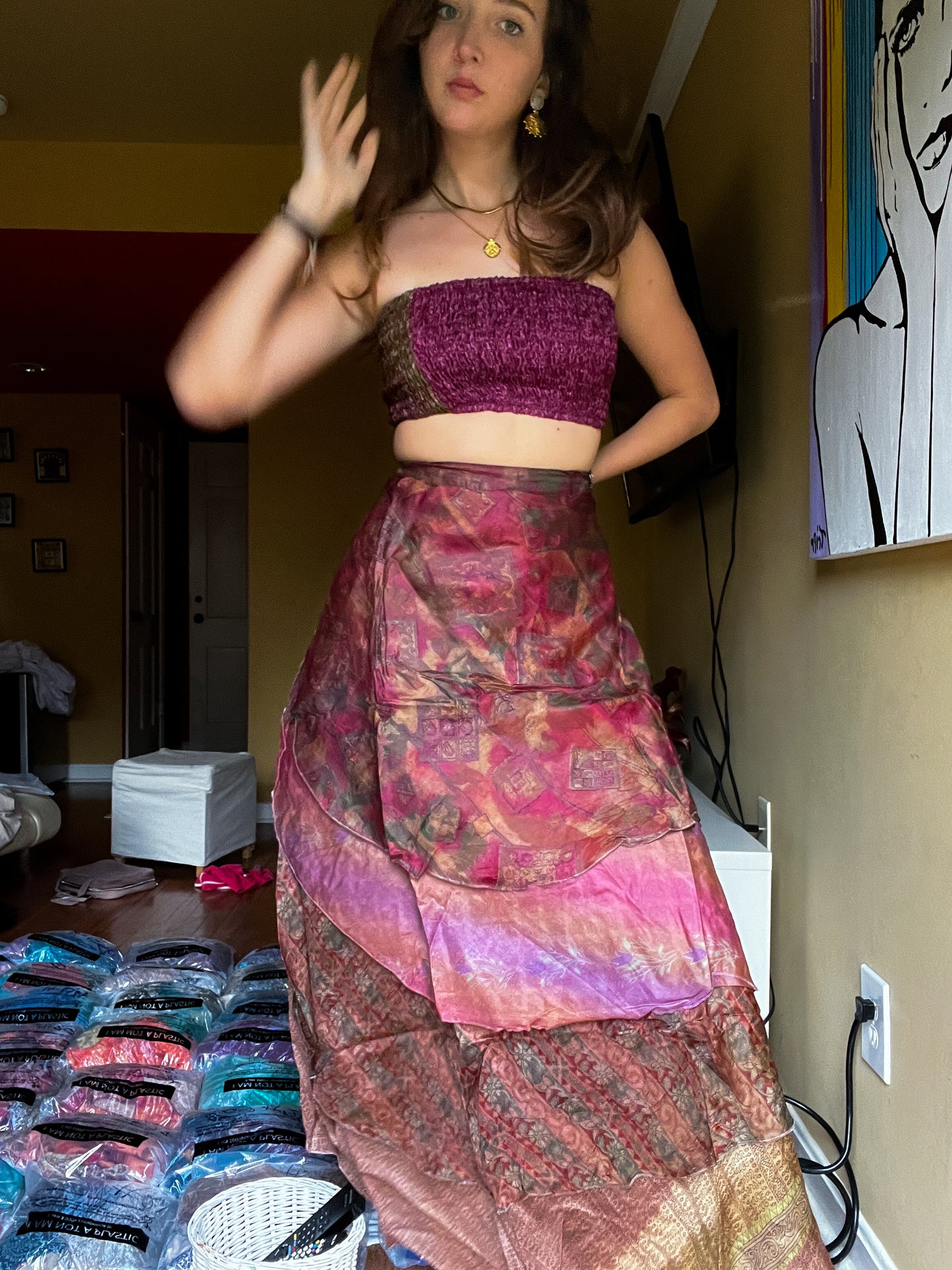 sari wrap skirt #59- dark purple