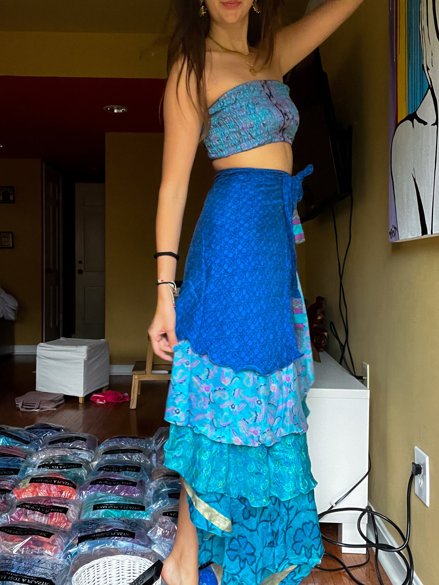 sari wrap skirt #63- blue