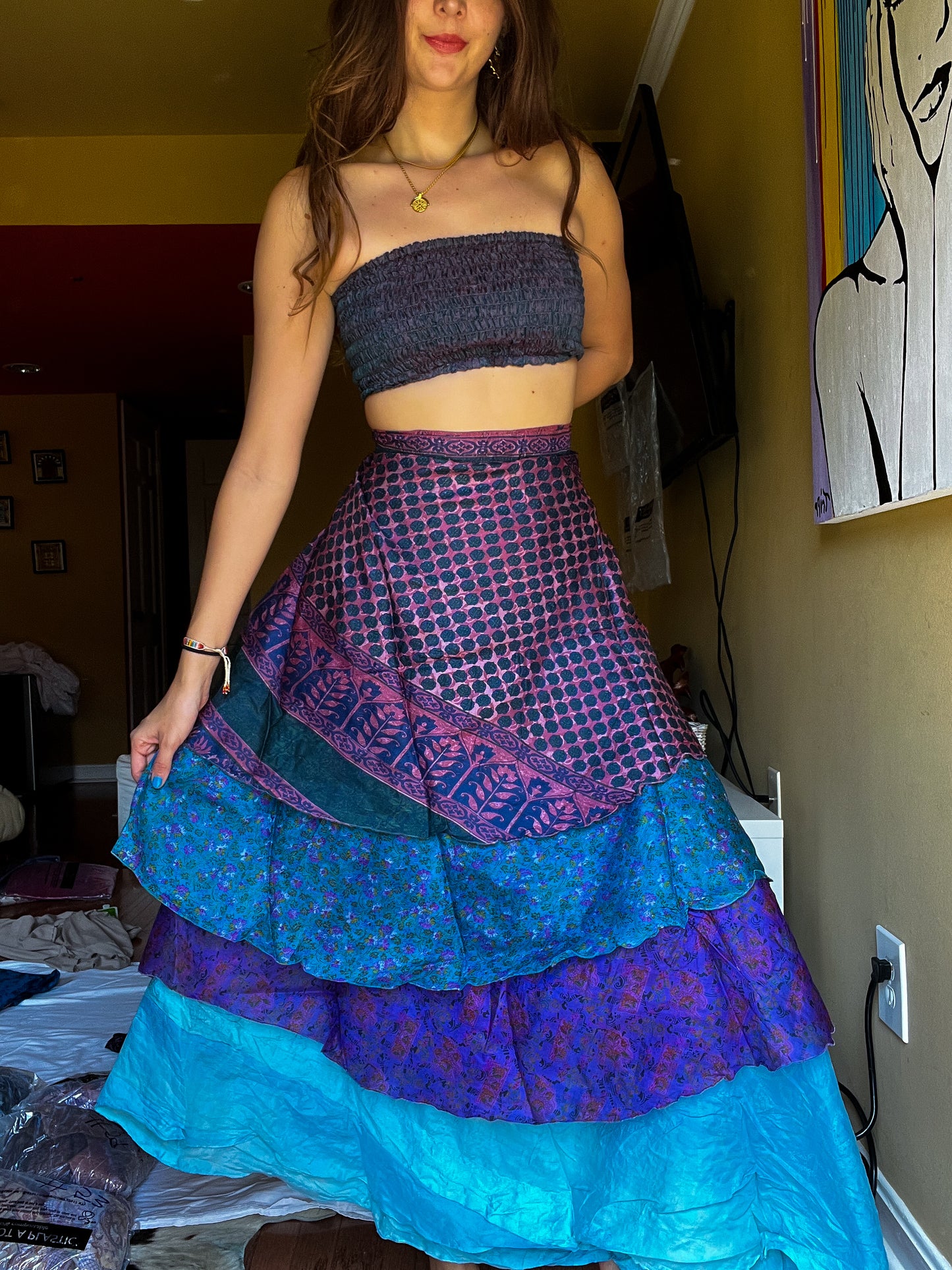 sari wrap skirt #69- purple, blue