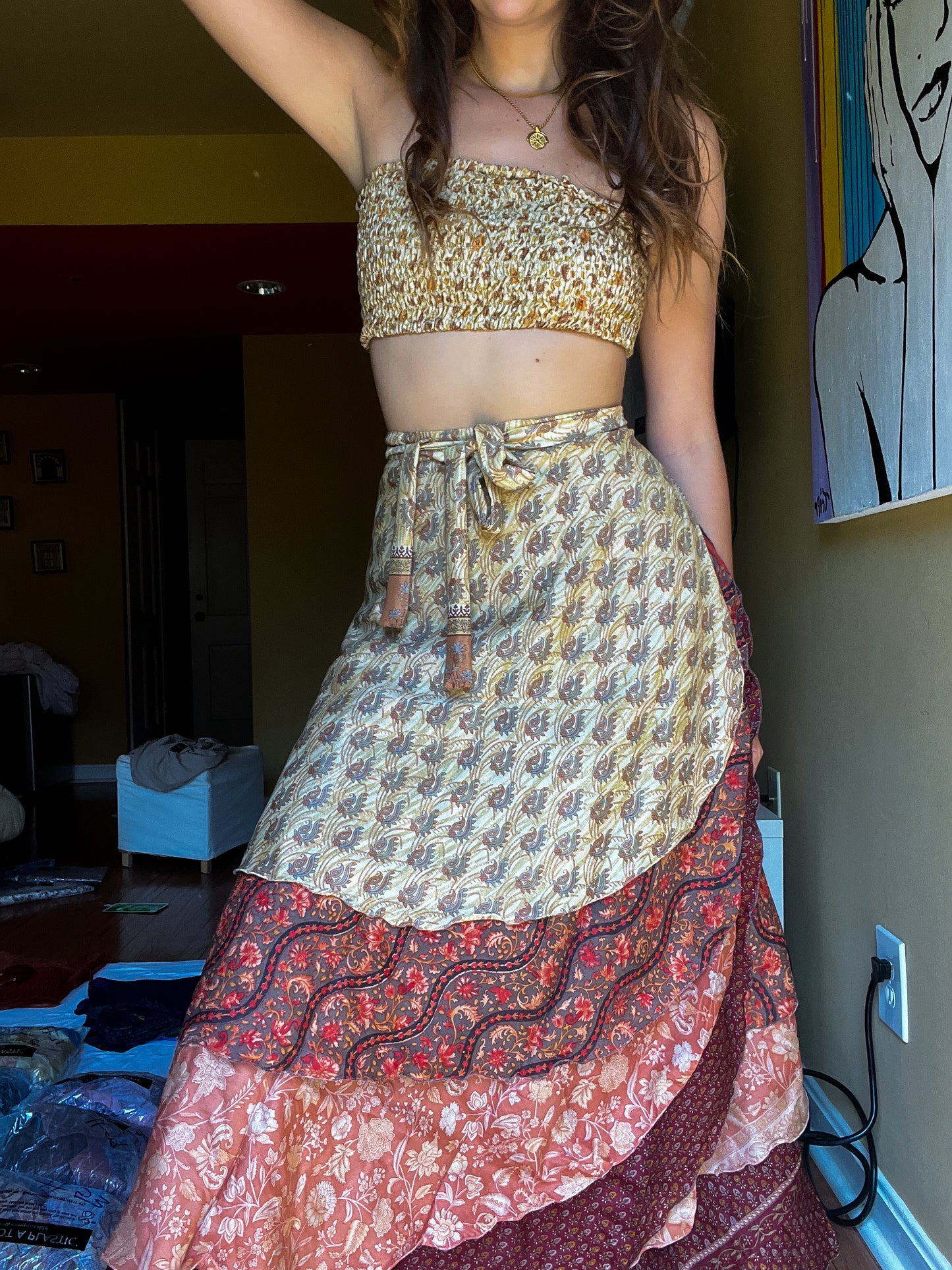 sari wrap skirt #72- beige