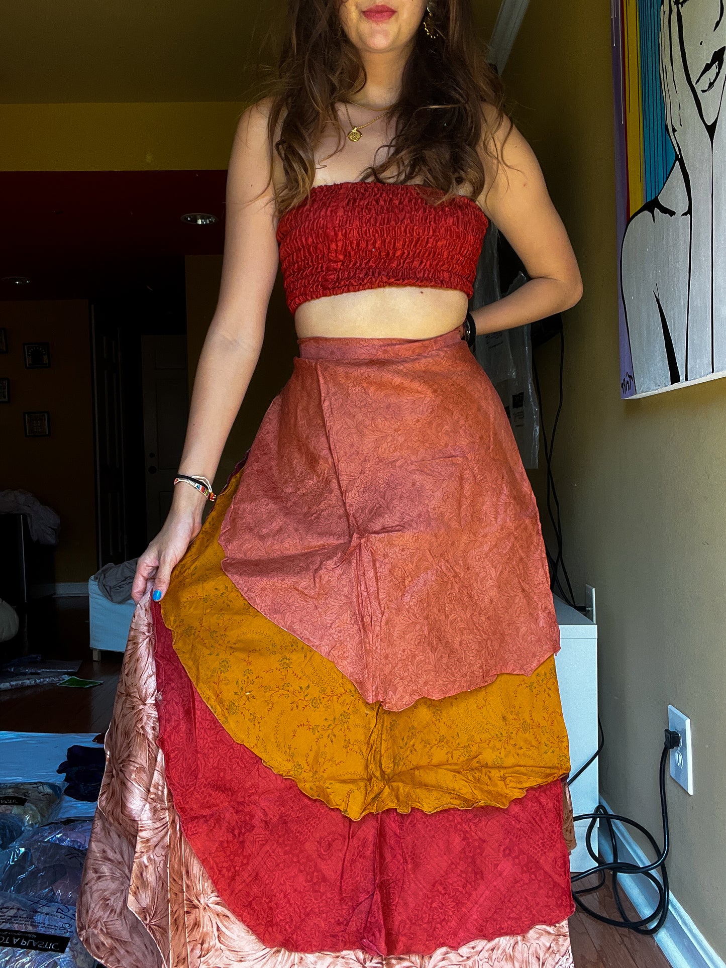 sari wrap skirt #75- red, orange, brown