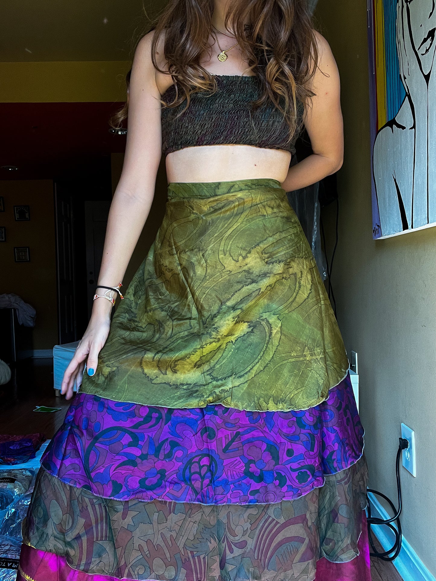 sari wrap skirt #78- dark green, purple