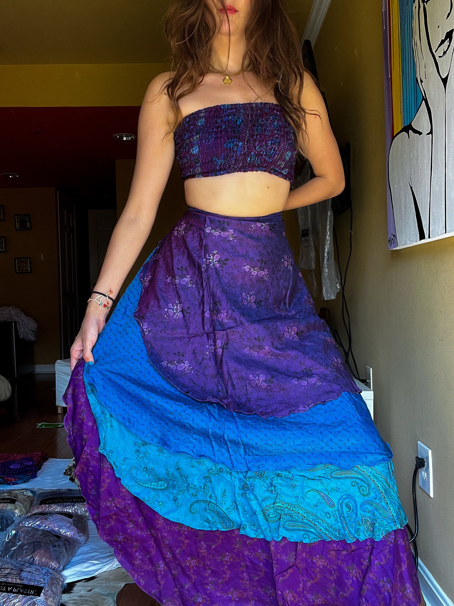 sari wrap skirt #79- dark purple, blue