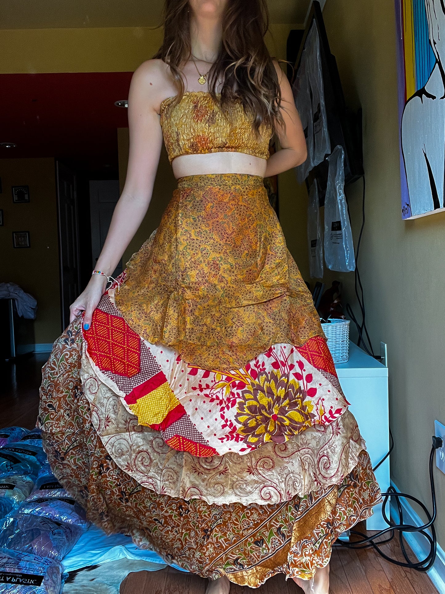 sari wrap skirt #95- beige