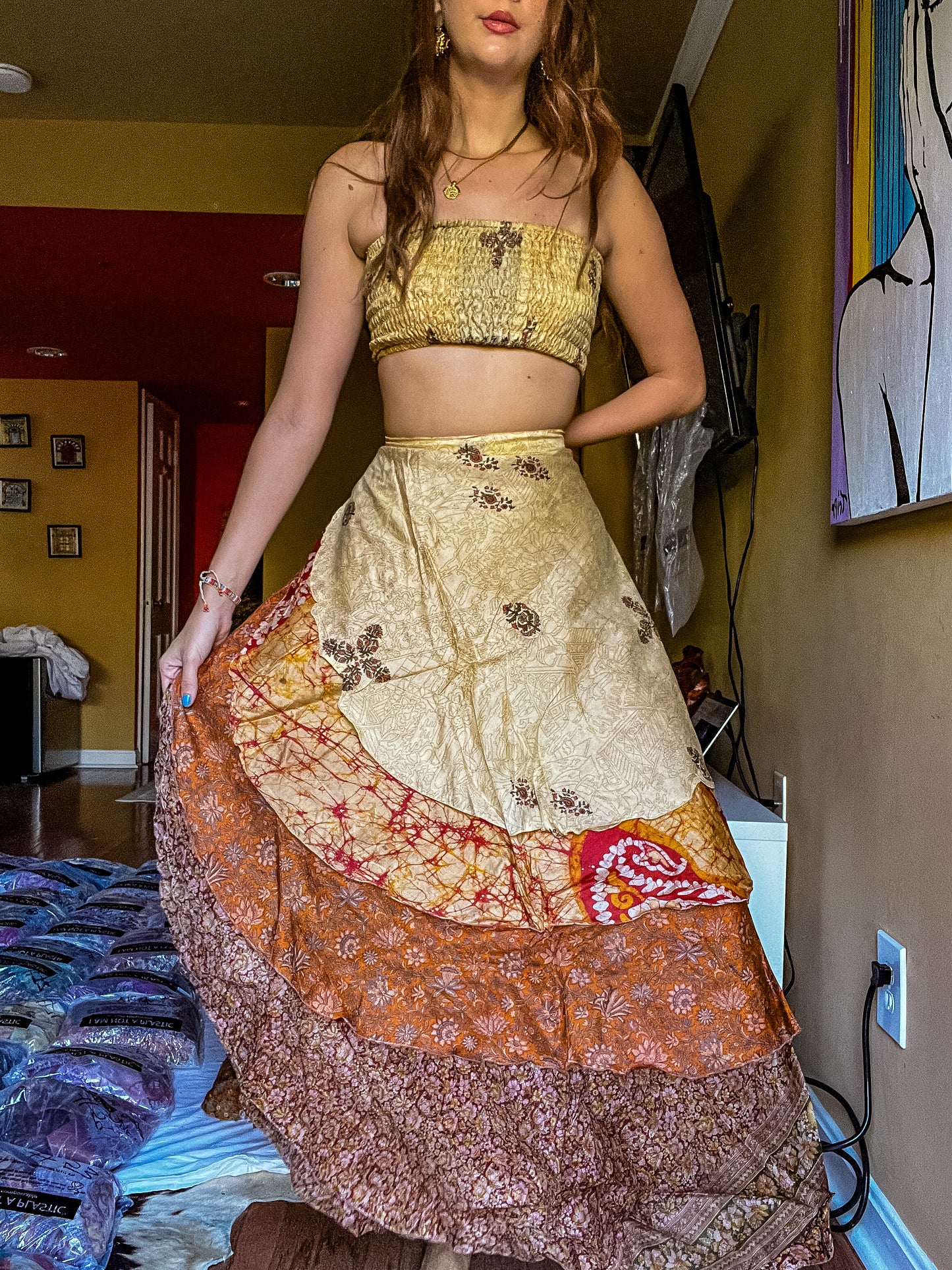 sari wrap skirt #112- Beige